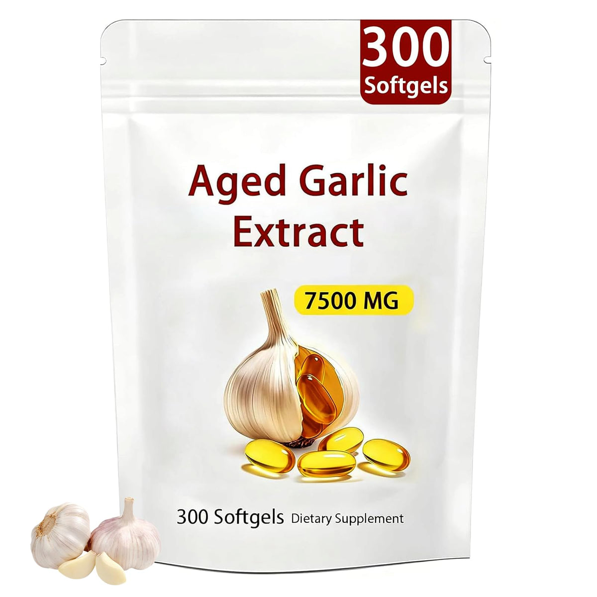 Generic Aged Garlic Extract 7500mg softgel capsules front view