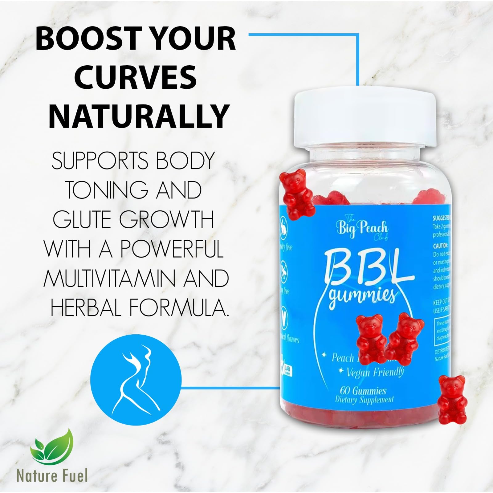 Generic BBL Gummies back view with nutritional information