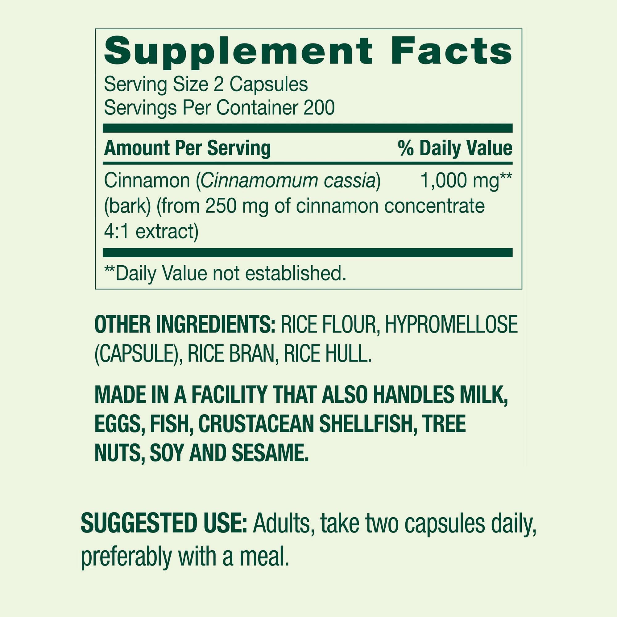Generic Cinnamon 1000 mg Dietary Supplement capsules close-up