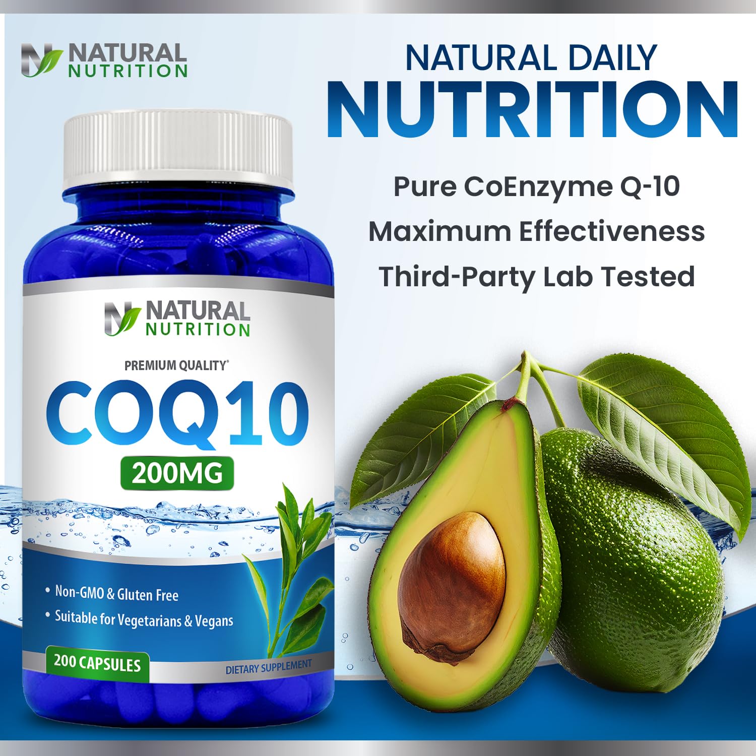 Generic CoQ10 200mg capsules in a hand