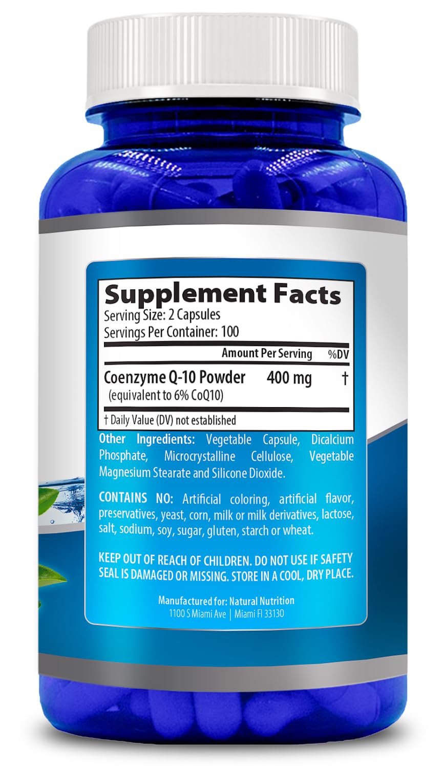 Generic CoQ10 400mg Maximum Strength 200 Capsules bottle with label