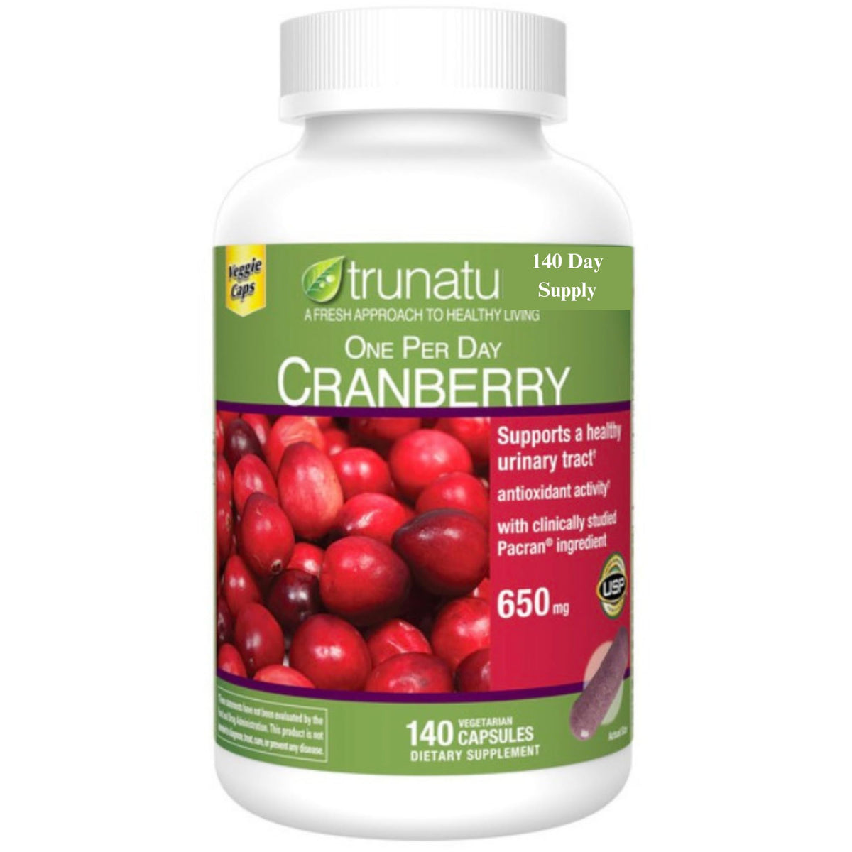 Generic Cranberry Supplement 650 mg vegetarian capsules front view