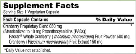 Generic Cranberry Supplement 650 mg vegetarian capsules side view