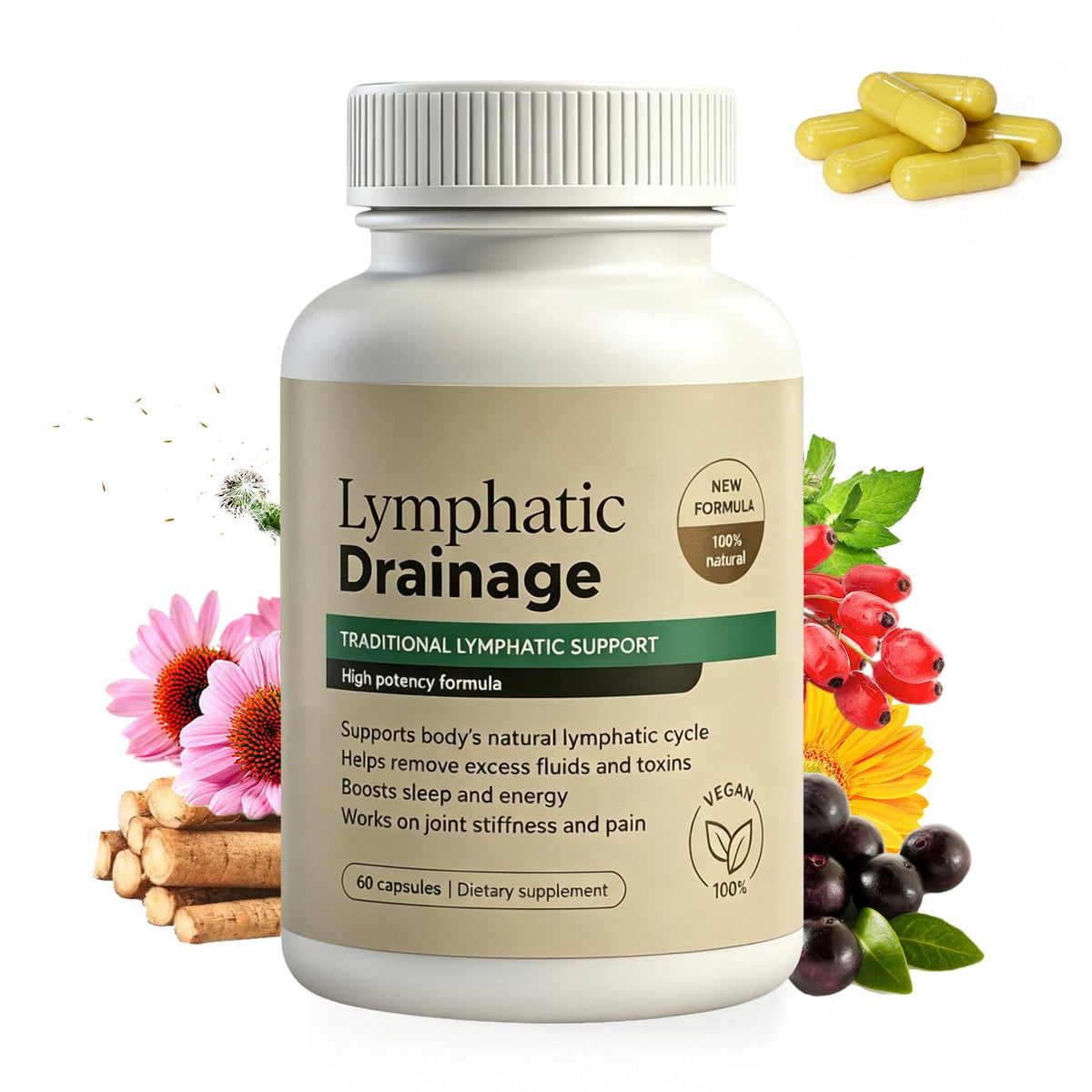 Generic Echinacea Lymphatic Support Supplement front view