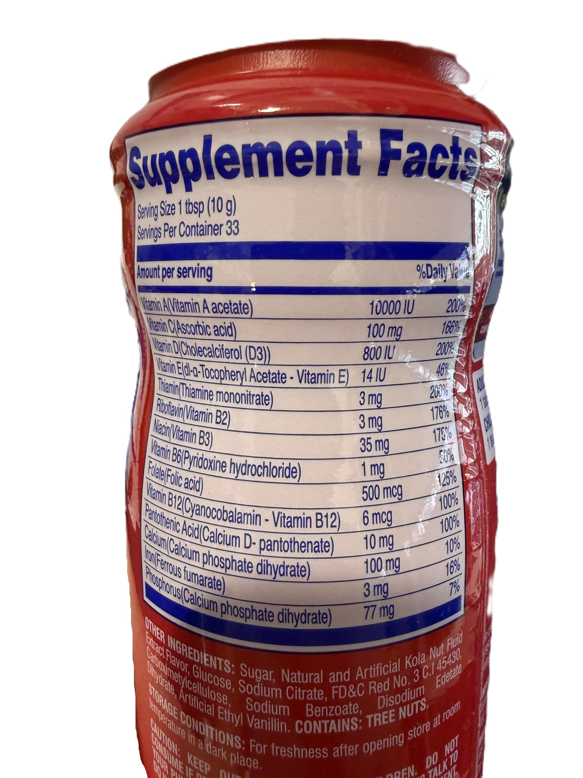 Generic Granulated Multivitamin Supplement 330g back view with ingredient list