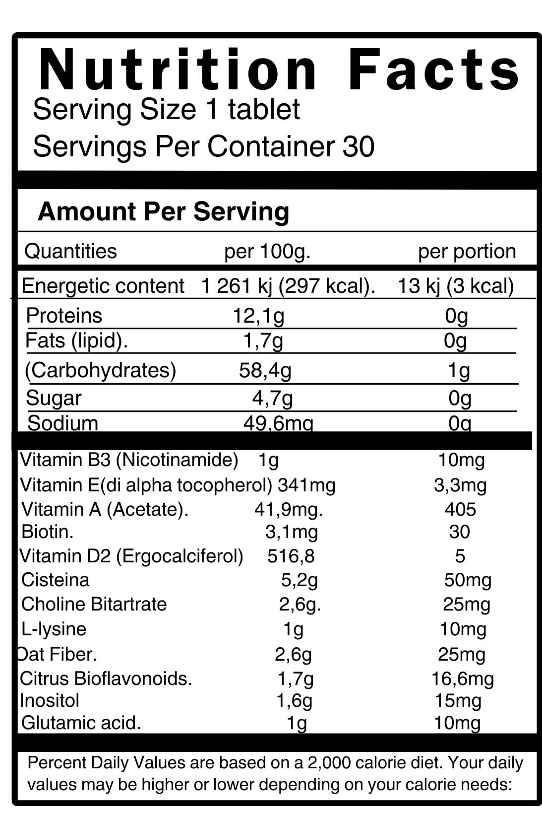 Generic Hair and Nails Supplement side view showing tablets
