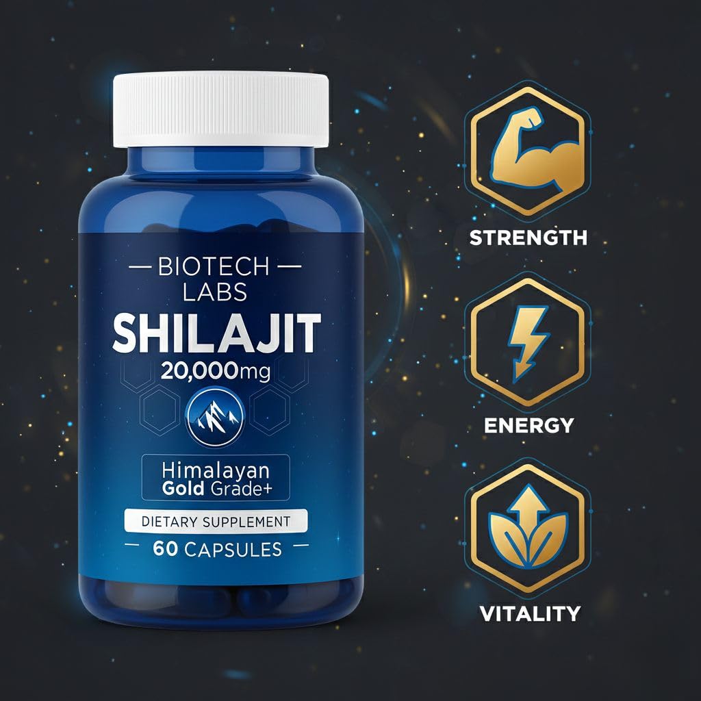 Generic Himalayan Shilajit 20,000mg supplement capsule close-up
