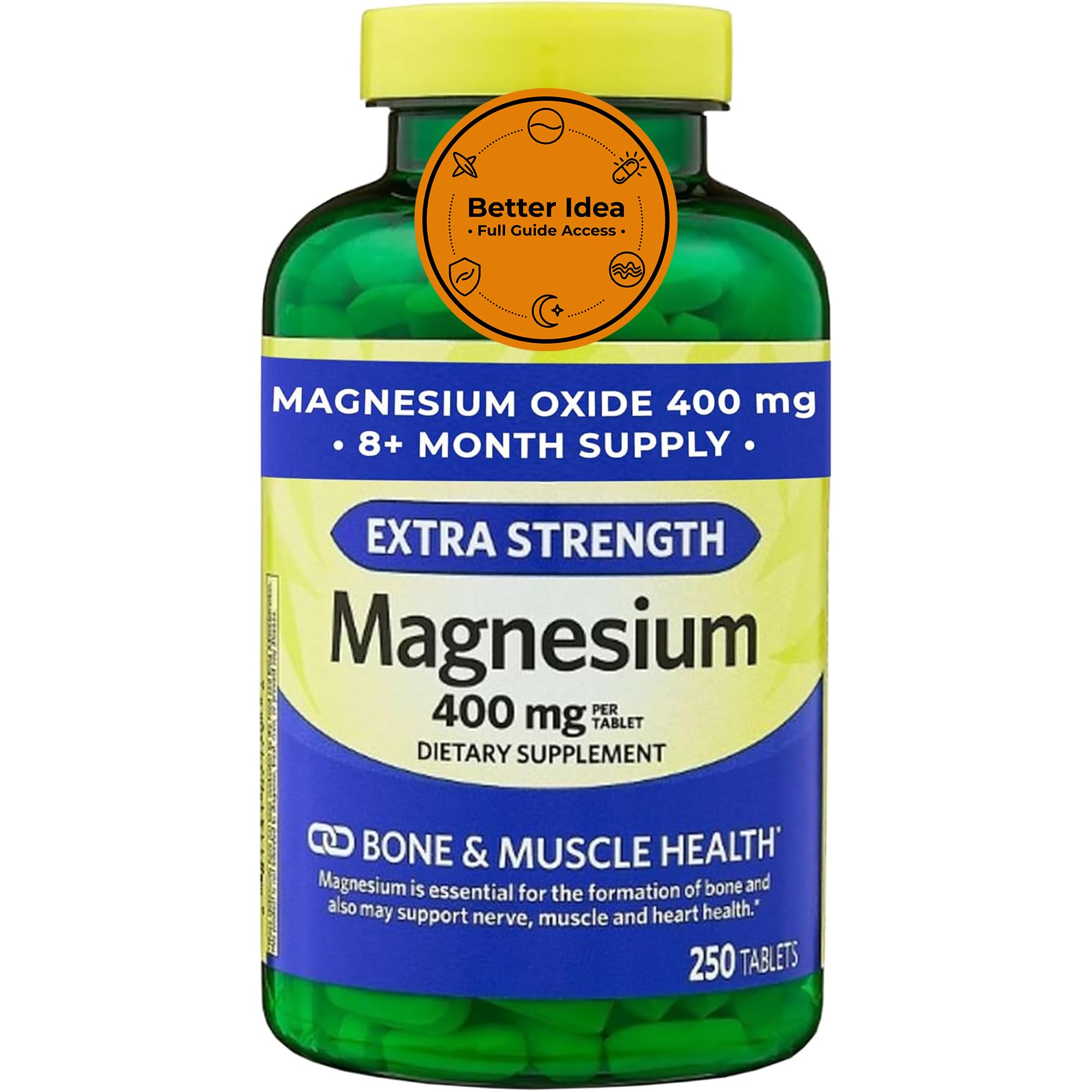 Generic Magnesium Supplement 400mg bottle front view with 250 tablets