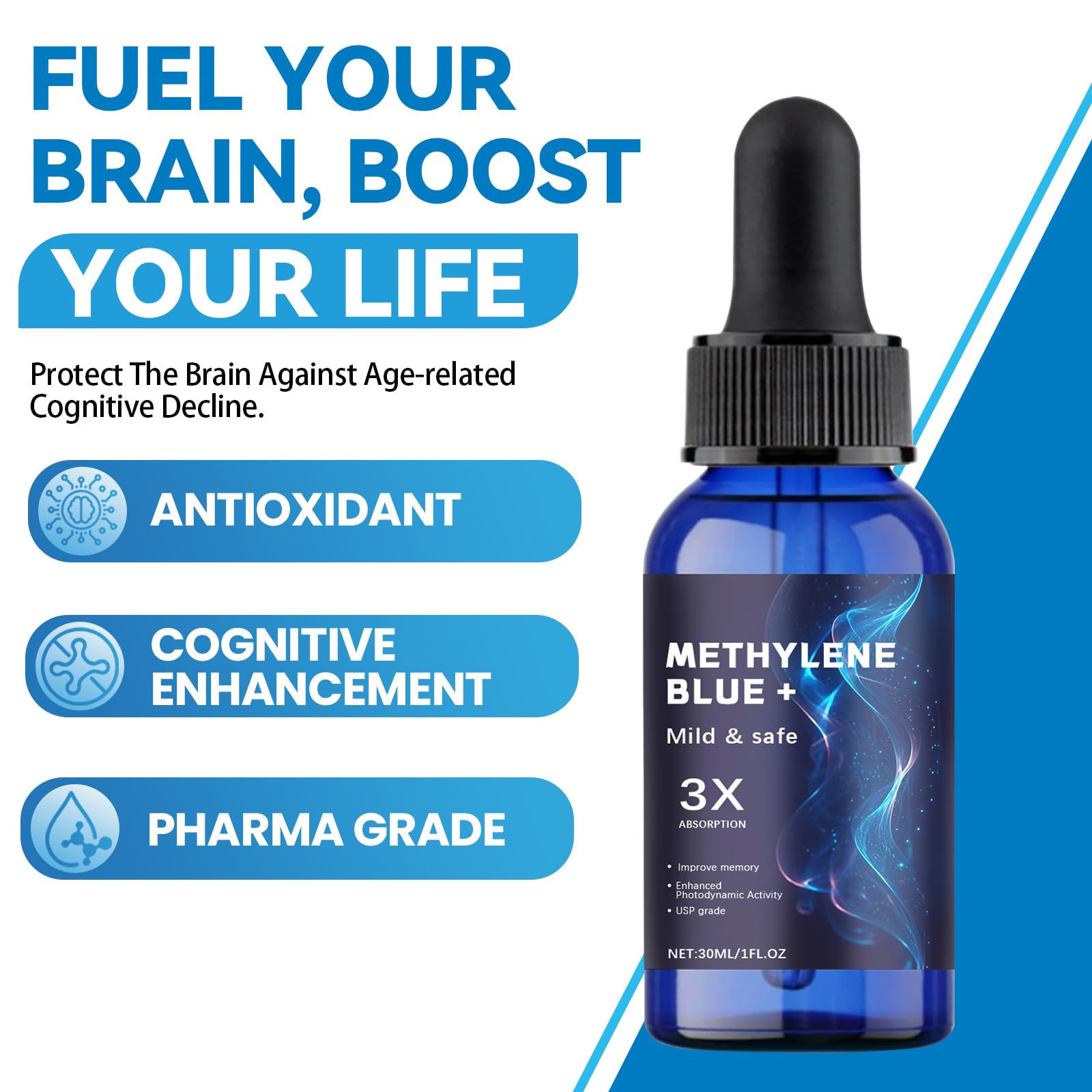 Generic Methylene Blue Supplement glass bottle with dropper
