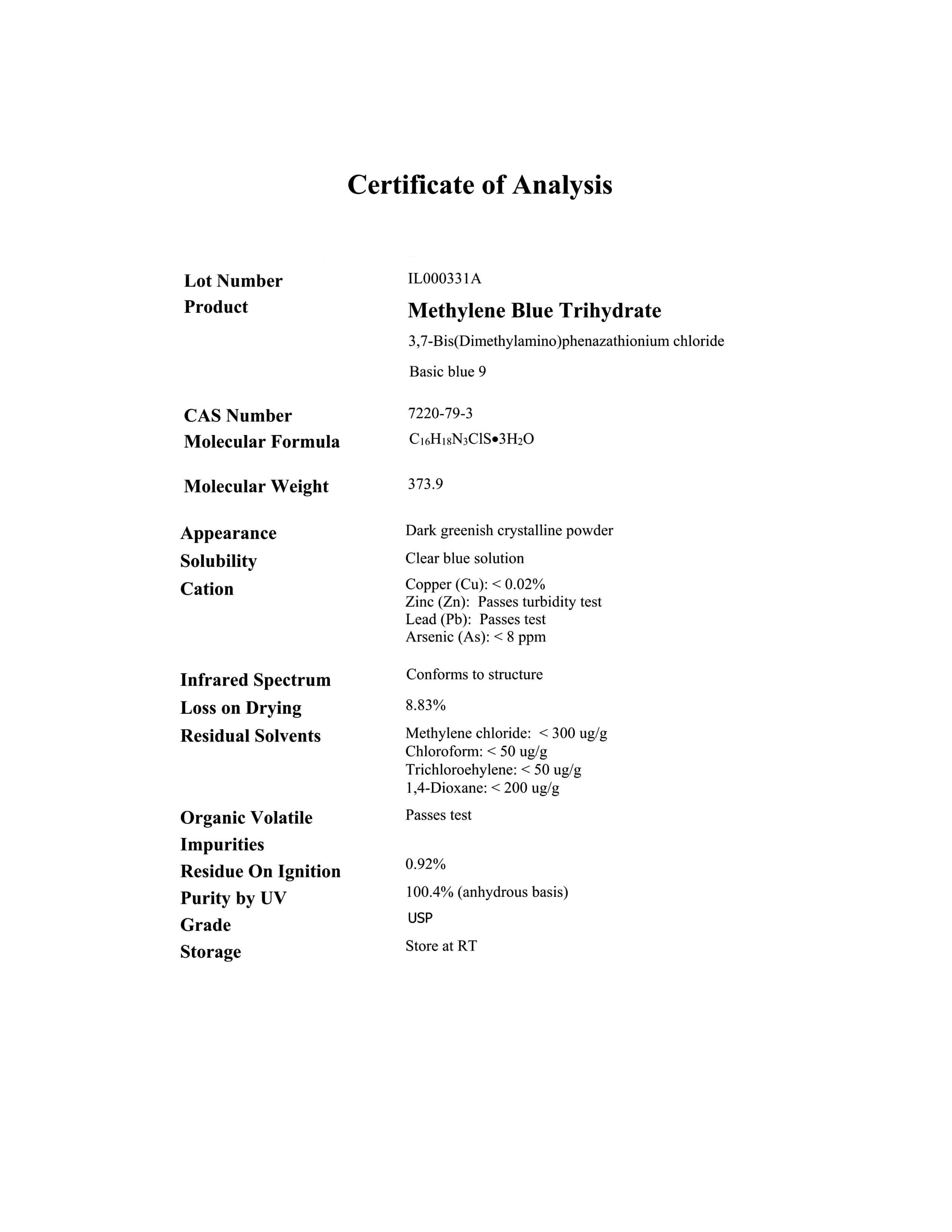 Generic Methylene Blue USP Grade solution in a lifestyle setting