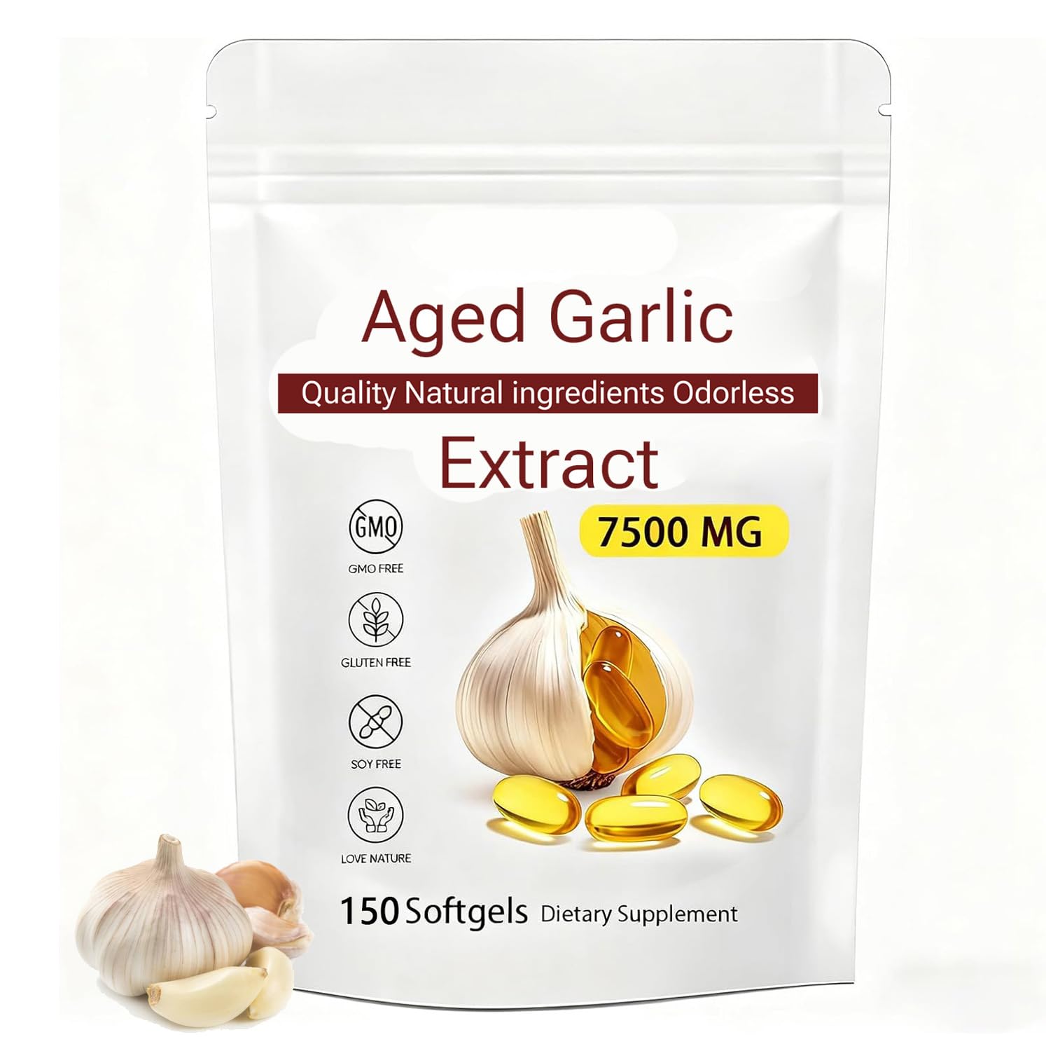 Generic Odourless Aged Garlic Extract Softgels front view