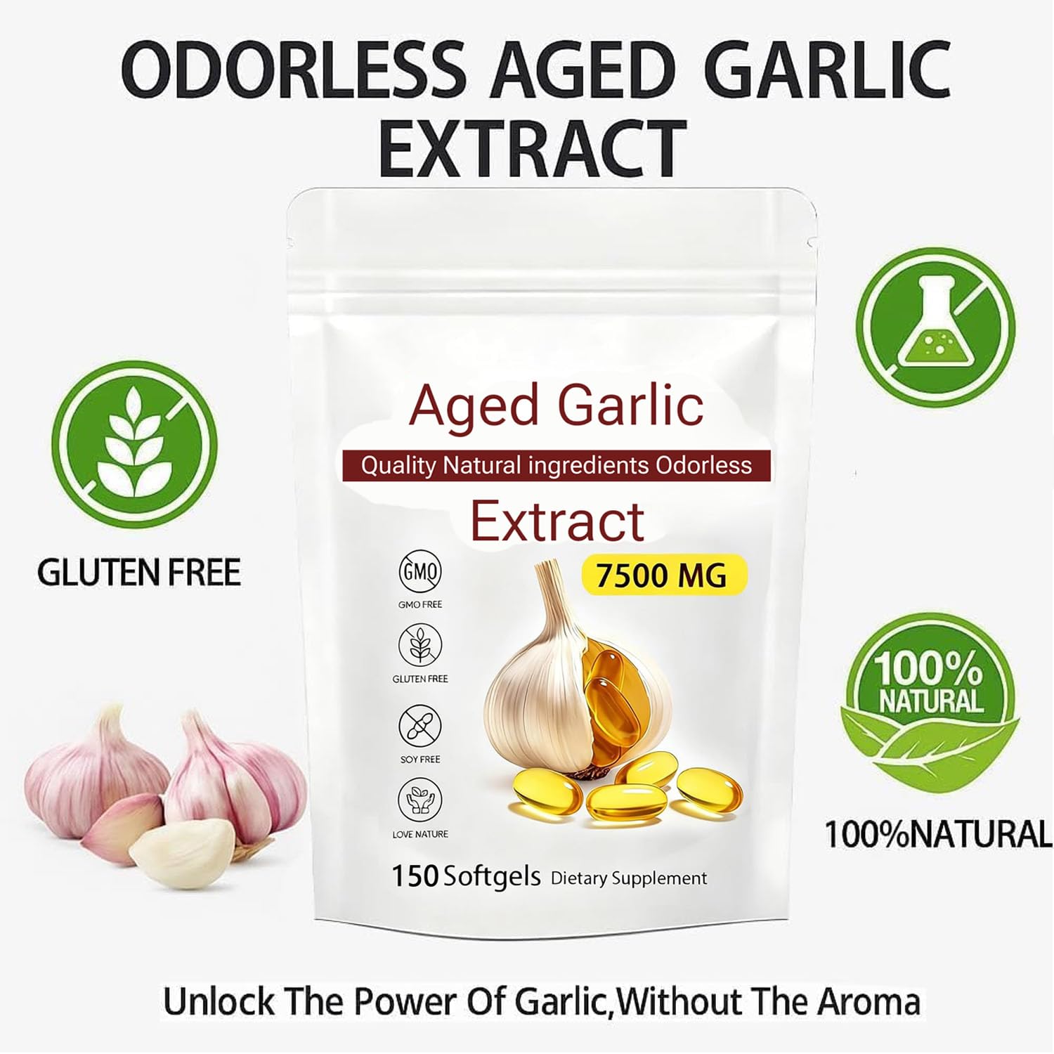 Generic Odourless Aged Garlic Extract Softgels in hand