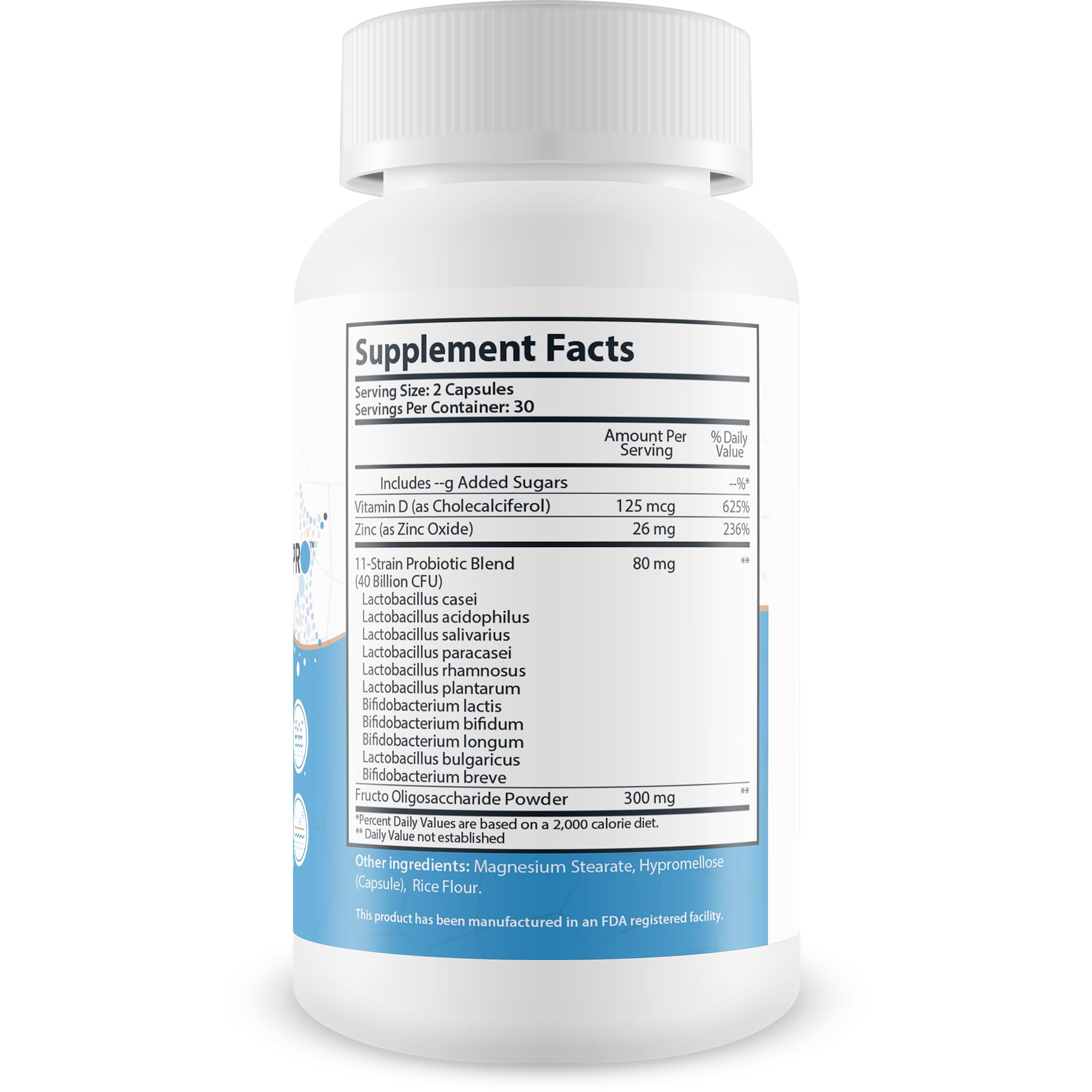 Generic Probiotics Supplement side view showing capsule details