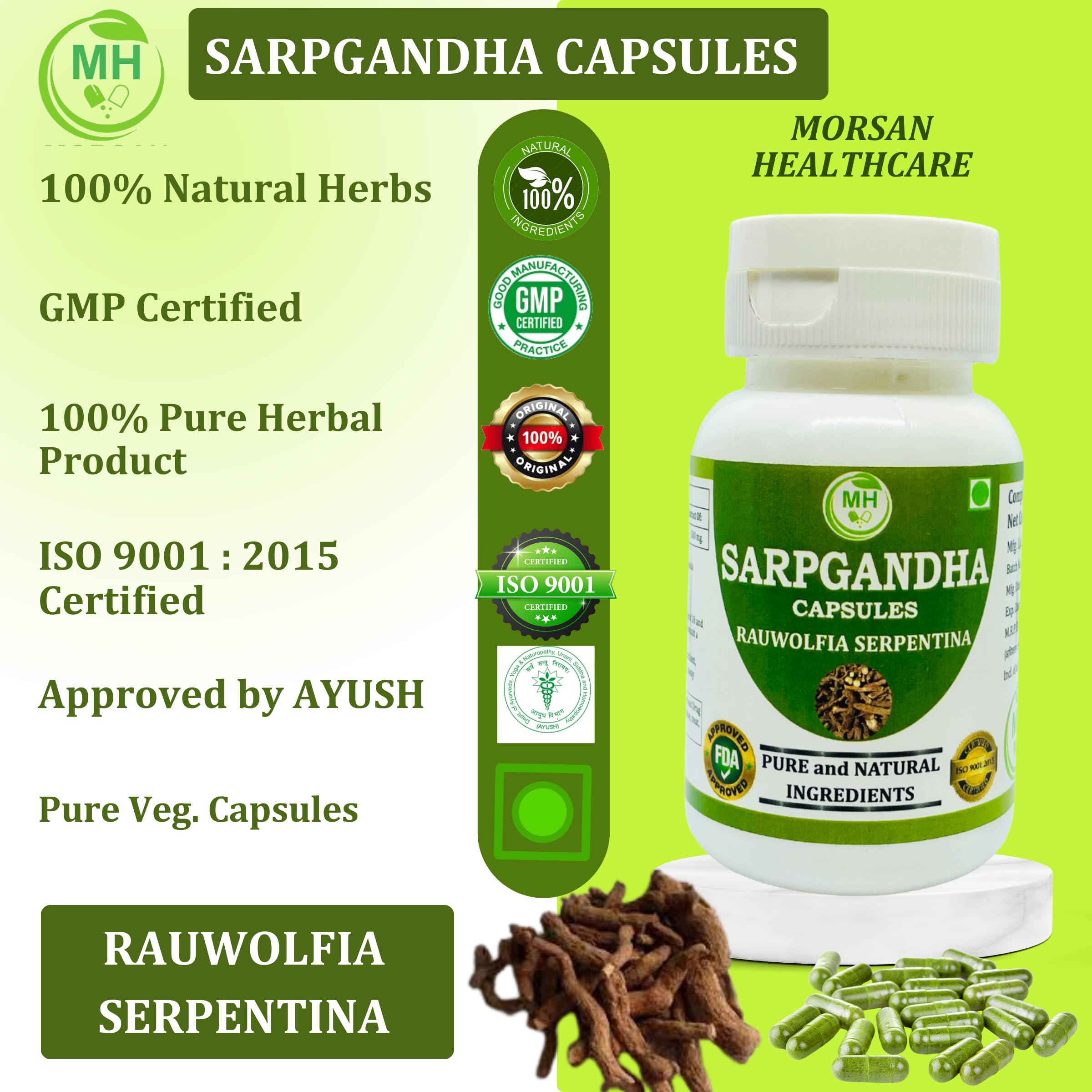 Generic Sarpgandha Capsules bottle with natural background
