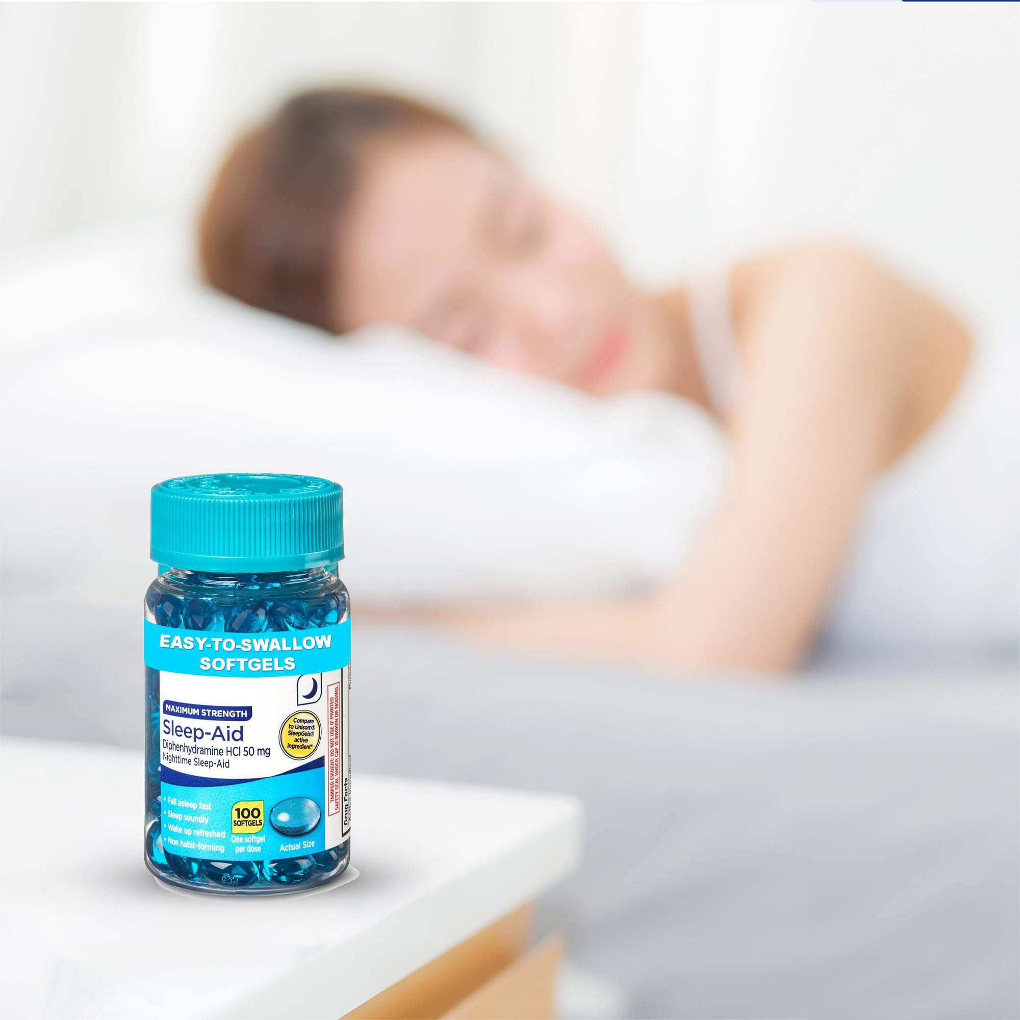 Generic Sleep-Aid Softgels back view with ingredient information