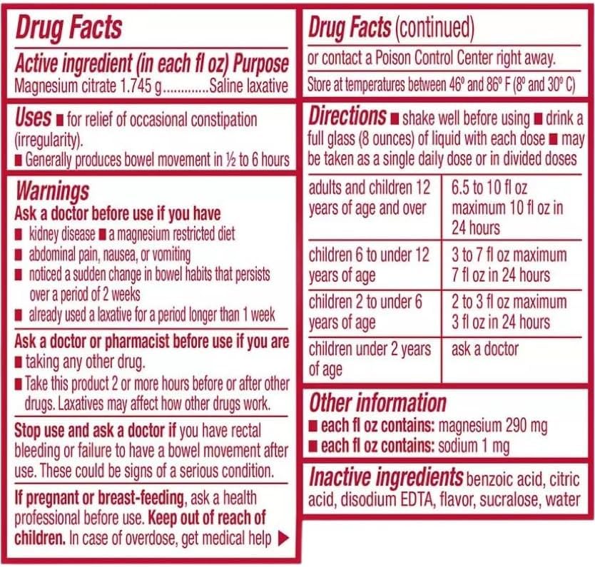 Generic Swan Citroma Magnesium Citrate cherry flavour bottle with label details