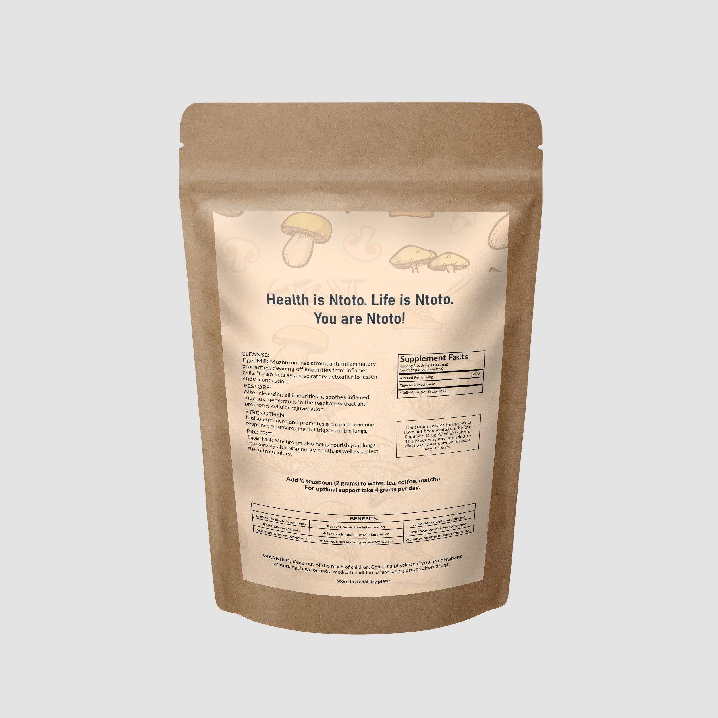 Generic Tiger Milk Mushroom Supplement 68g with other supplements