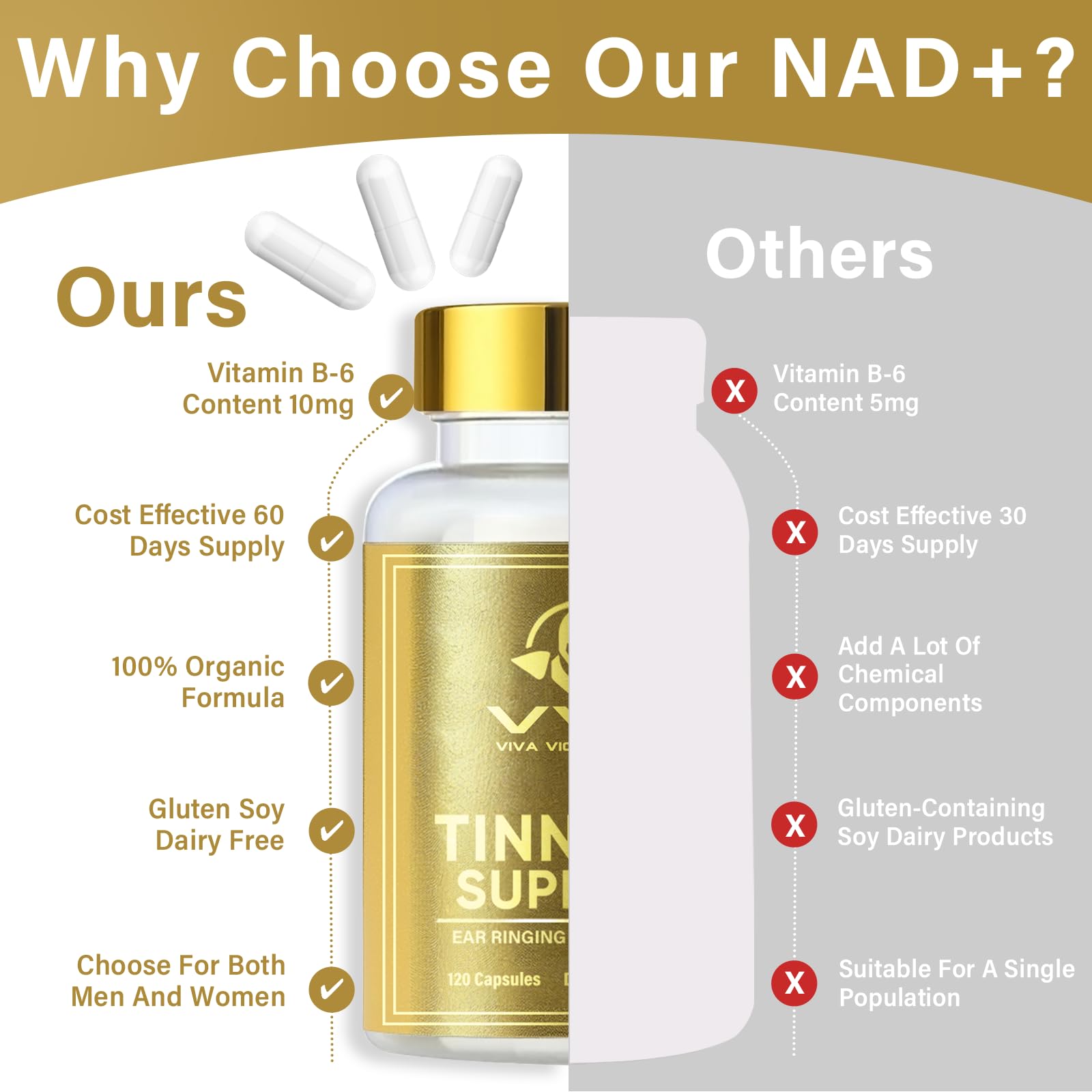 Generic Tinnitus Relief Supplement packaging with natural elements