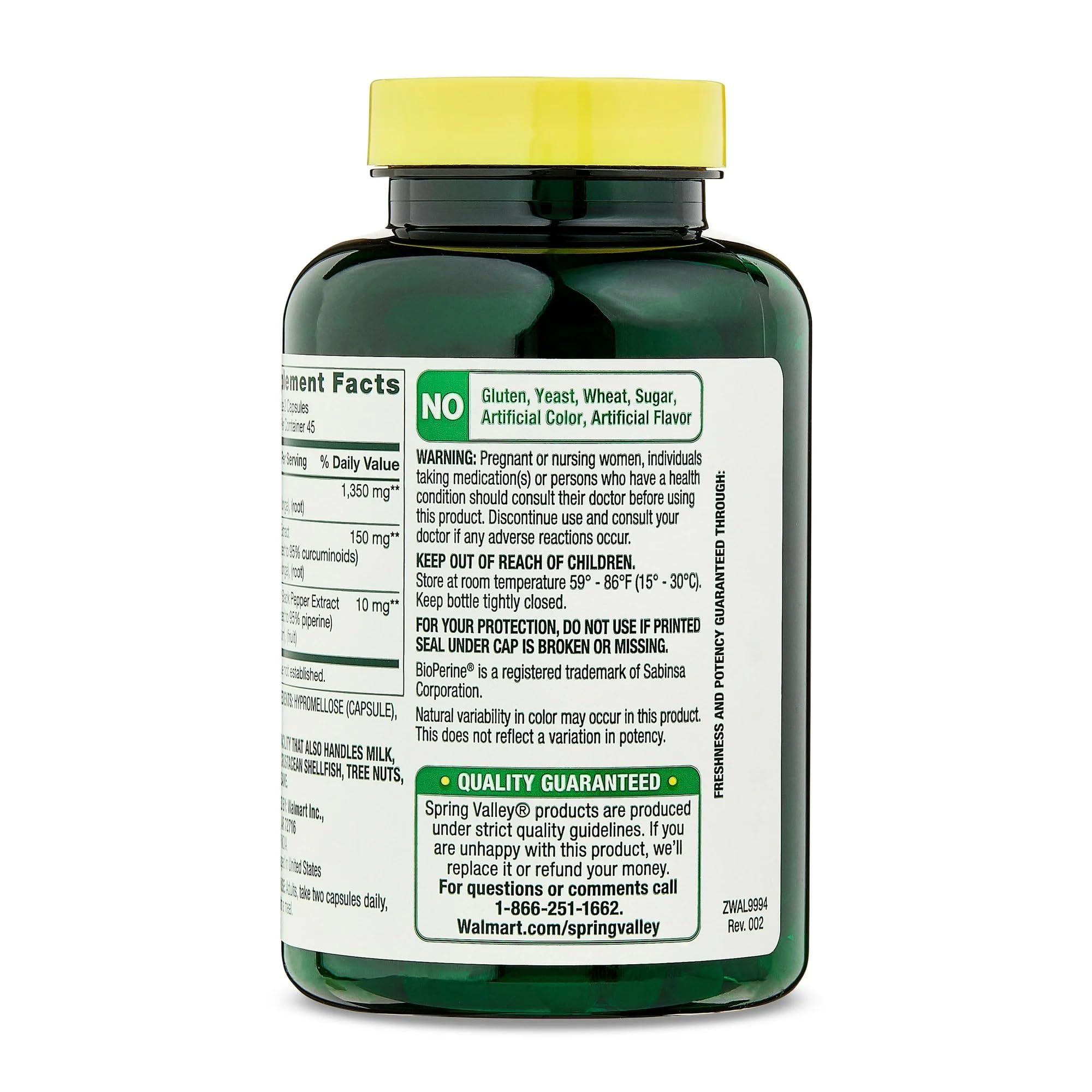 Generic Turmeric Curcumin 1500mg 90 Capsules back view