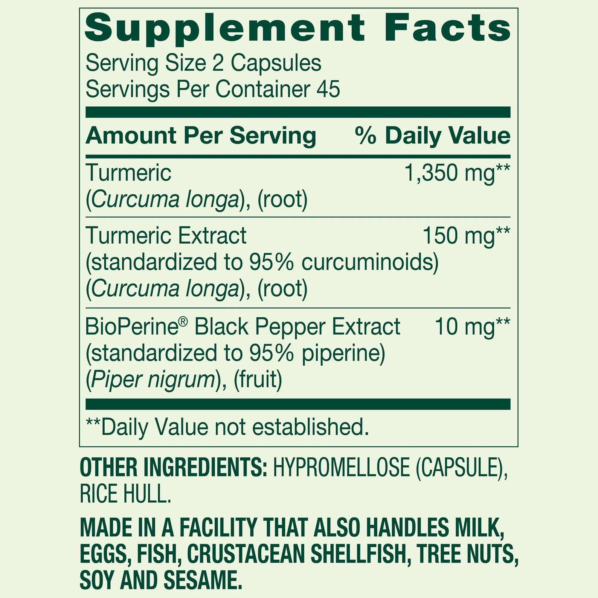 Generic Turmeric Curcumin 1500mg 90 Capsules side view