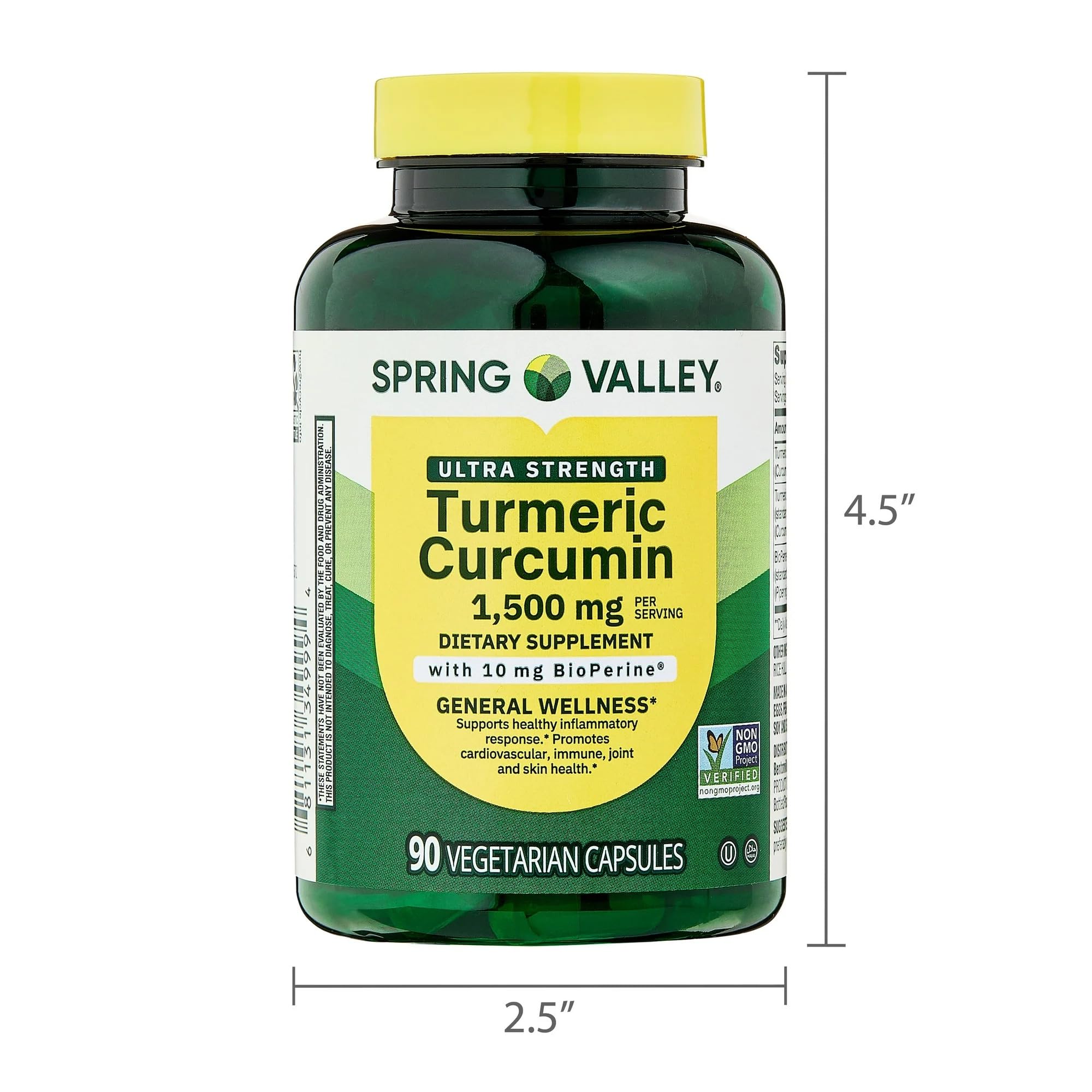 Generic Turmeric Curcumin 1500mg capsules in a hand