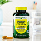 Generic Turmeric Curcumin 1500mg capsules on a wooden table