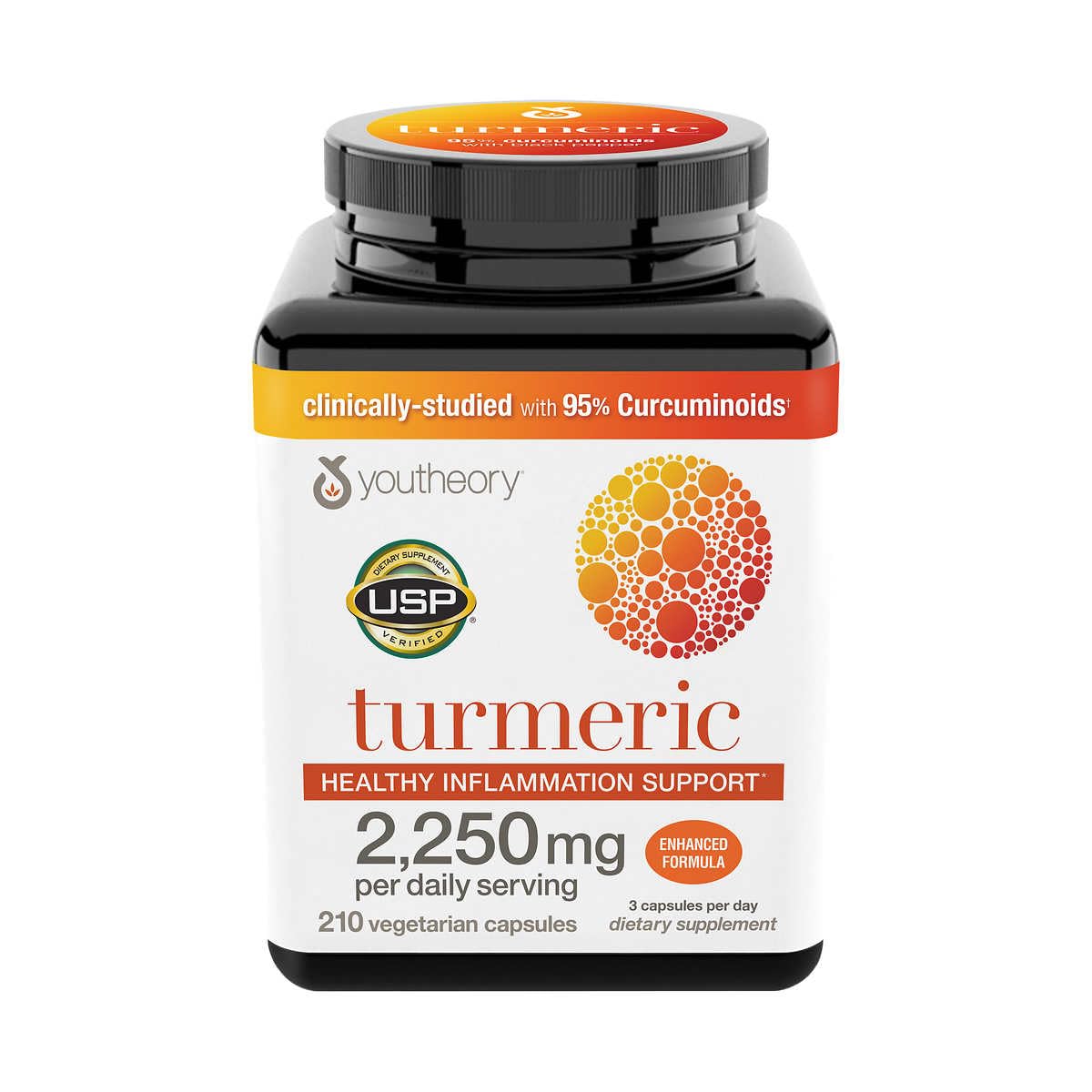 Generic Turmeric Supplement bottle front view with 2250mg Curcumin C3 Complex