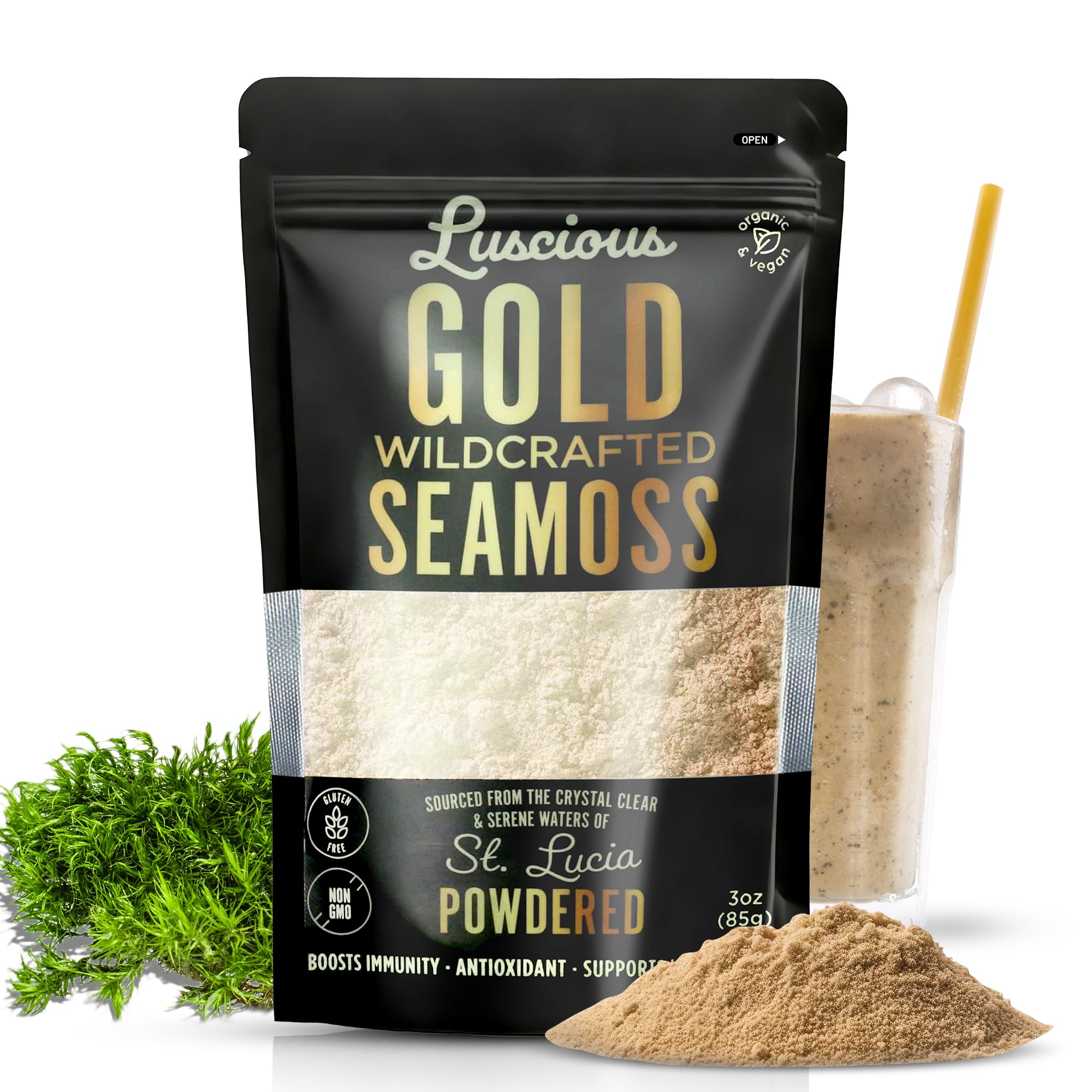 Generic Wildcrafted Gold Sea Moss Powder 3 oz pouch front view
