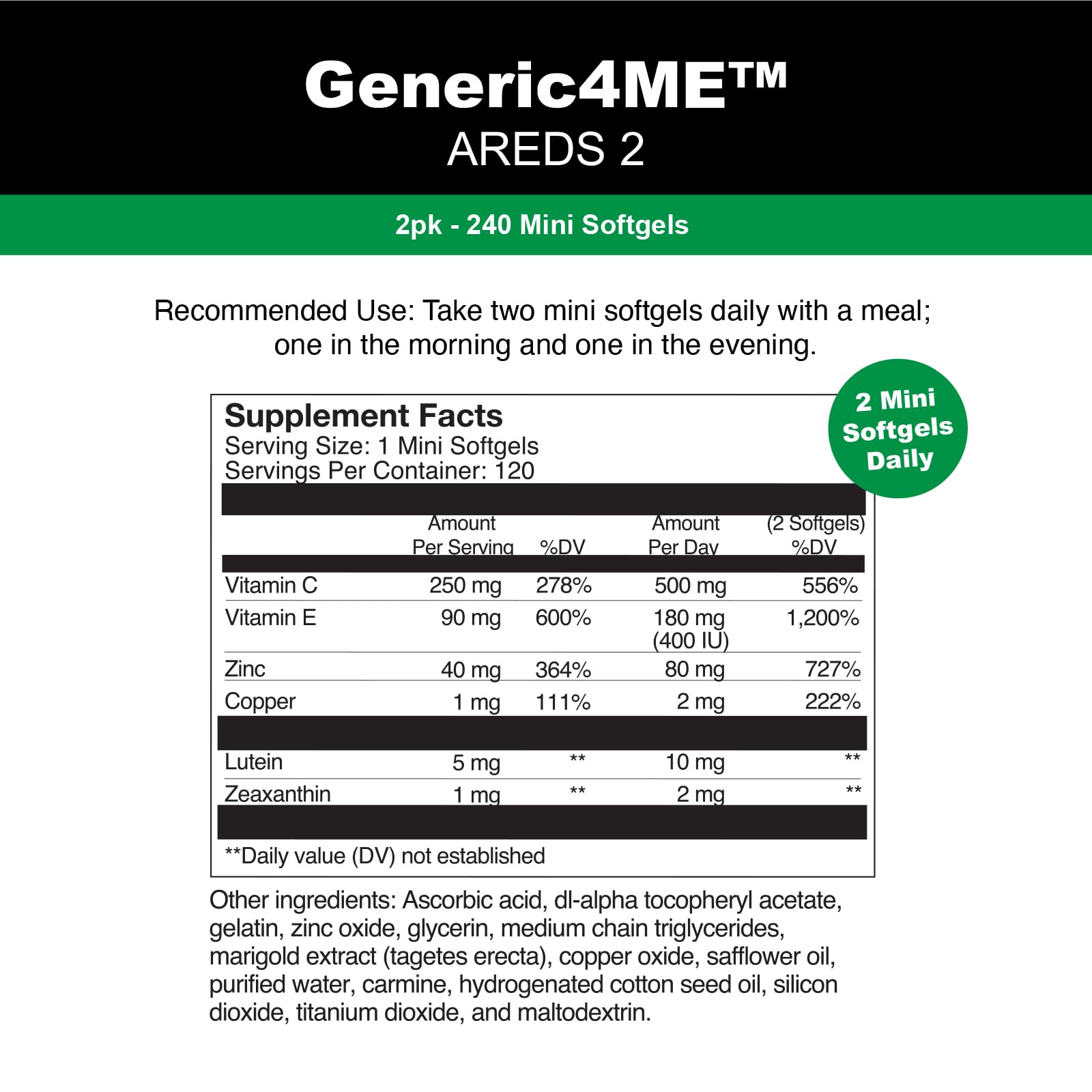 Generic4ME AREDS 2 Lutein Supplement ingredients list
