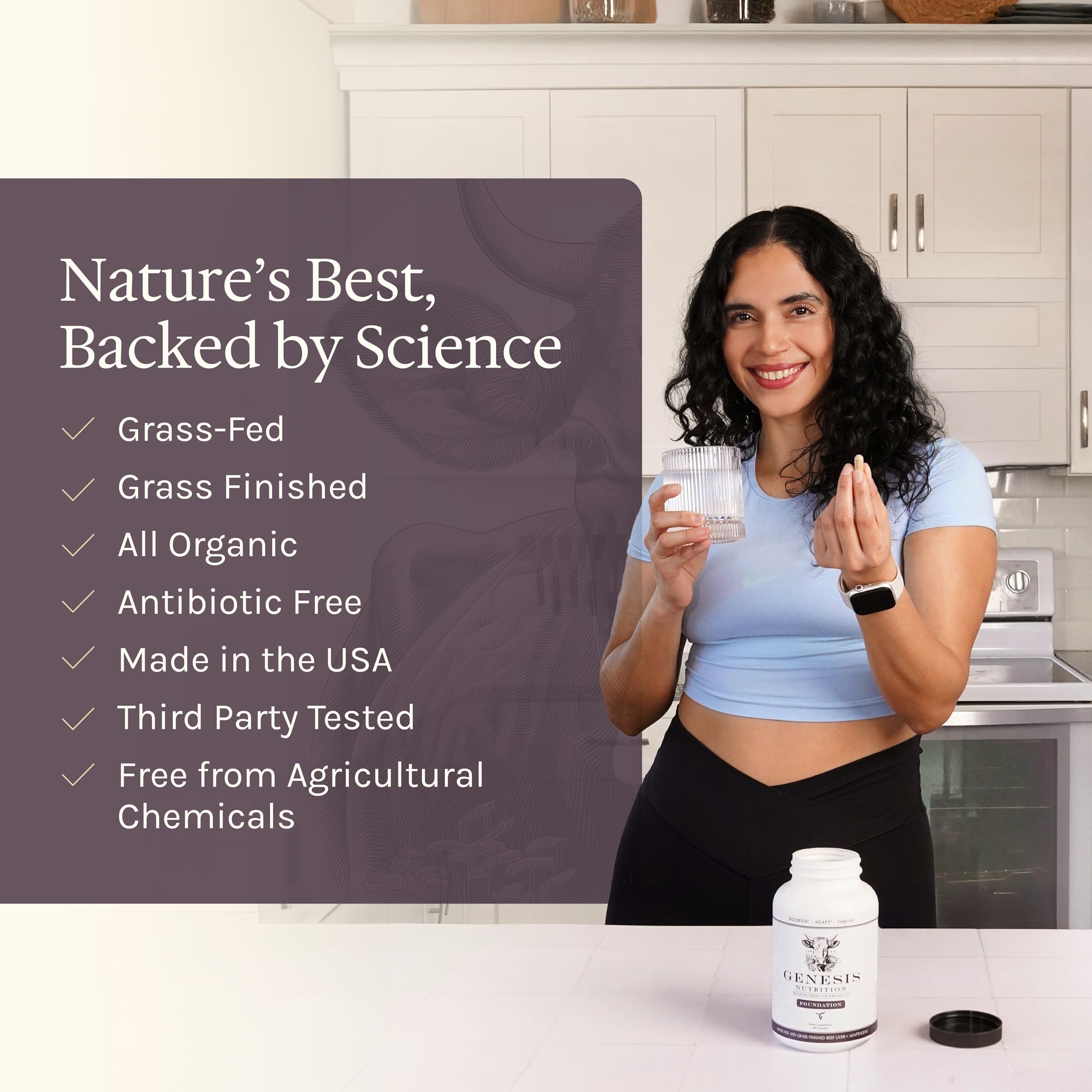 Genesis Nutrition Beef Liver Supplement with adaptogen ingredients