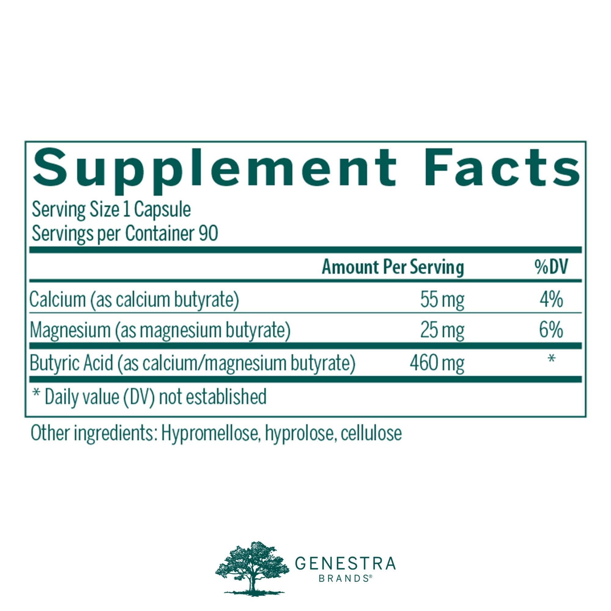 Genestra Brands Calcium Butyrate Capsules 630mg side view