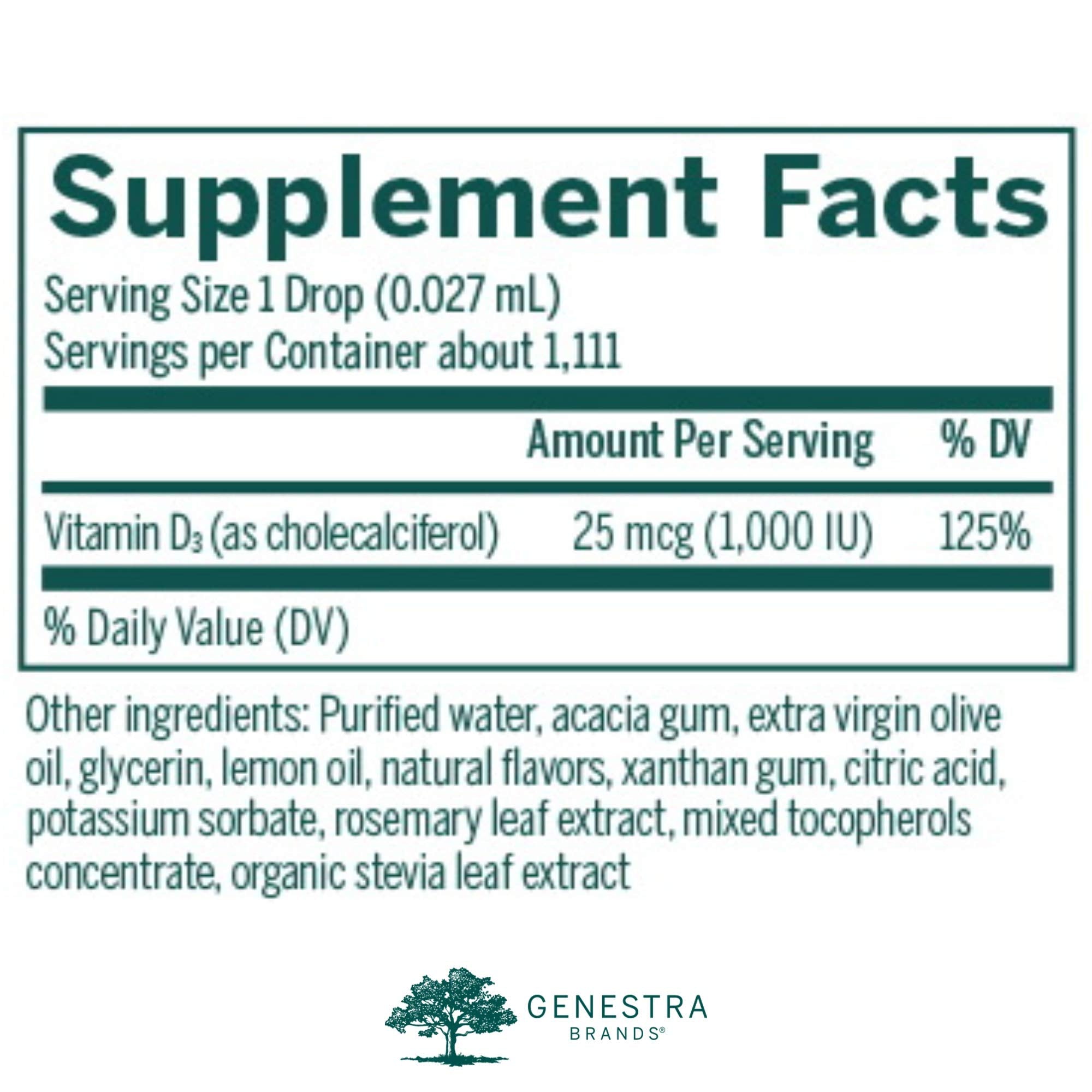 Genestra Brands Liquid Vitamin D Drops dropper with liquid
