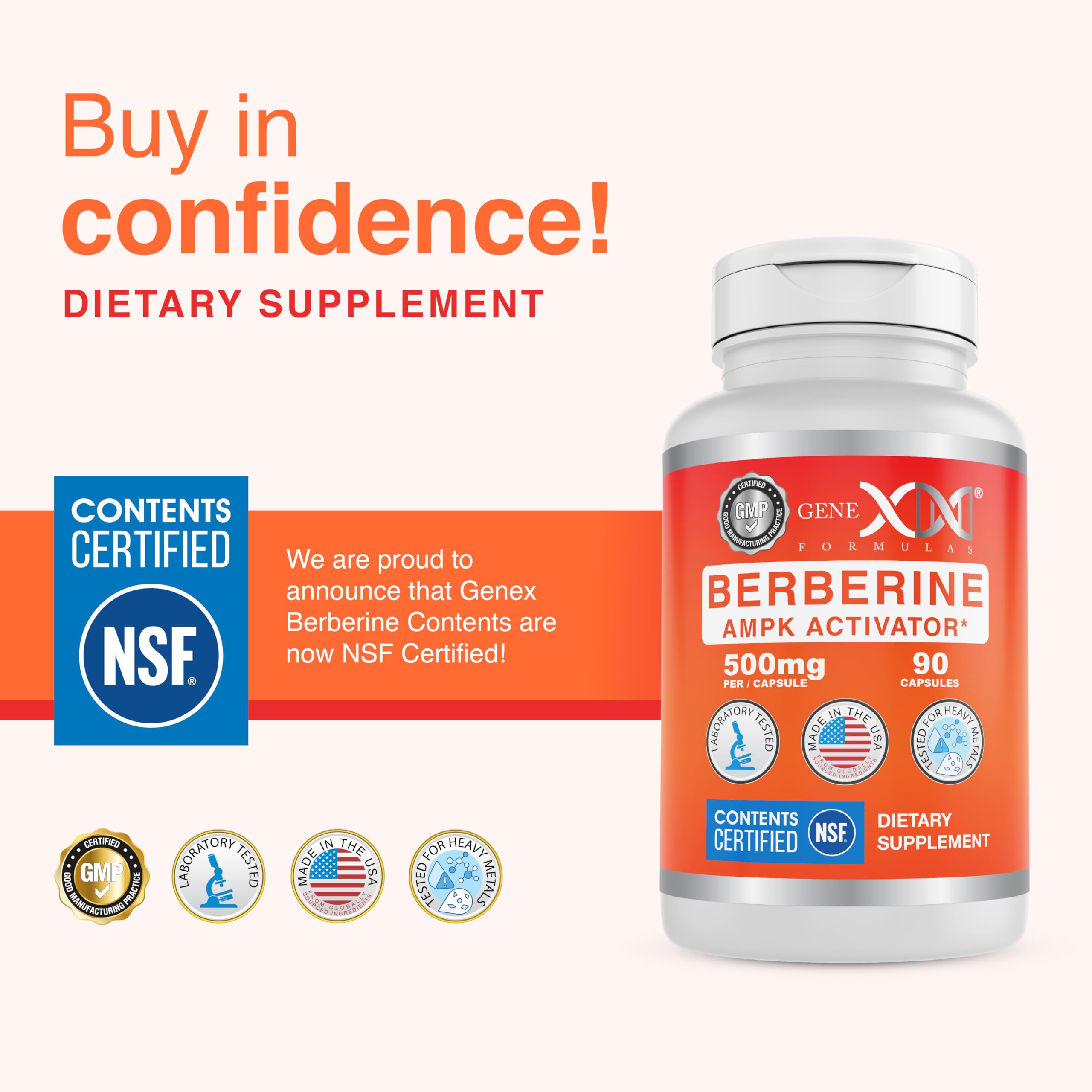 Genex Formulas Berberine bottle with 90 vegetarian capsules