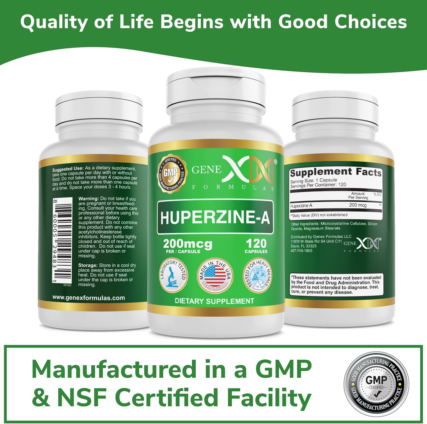 Genex Formulas Huperzine A 200mcg capsules in a hand