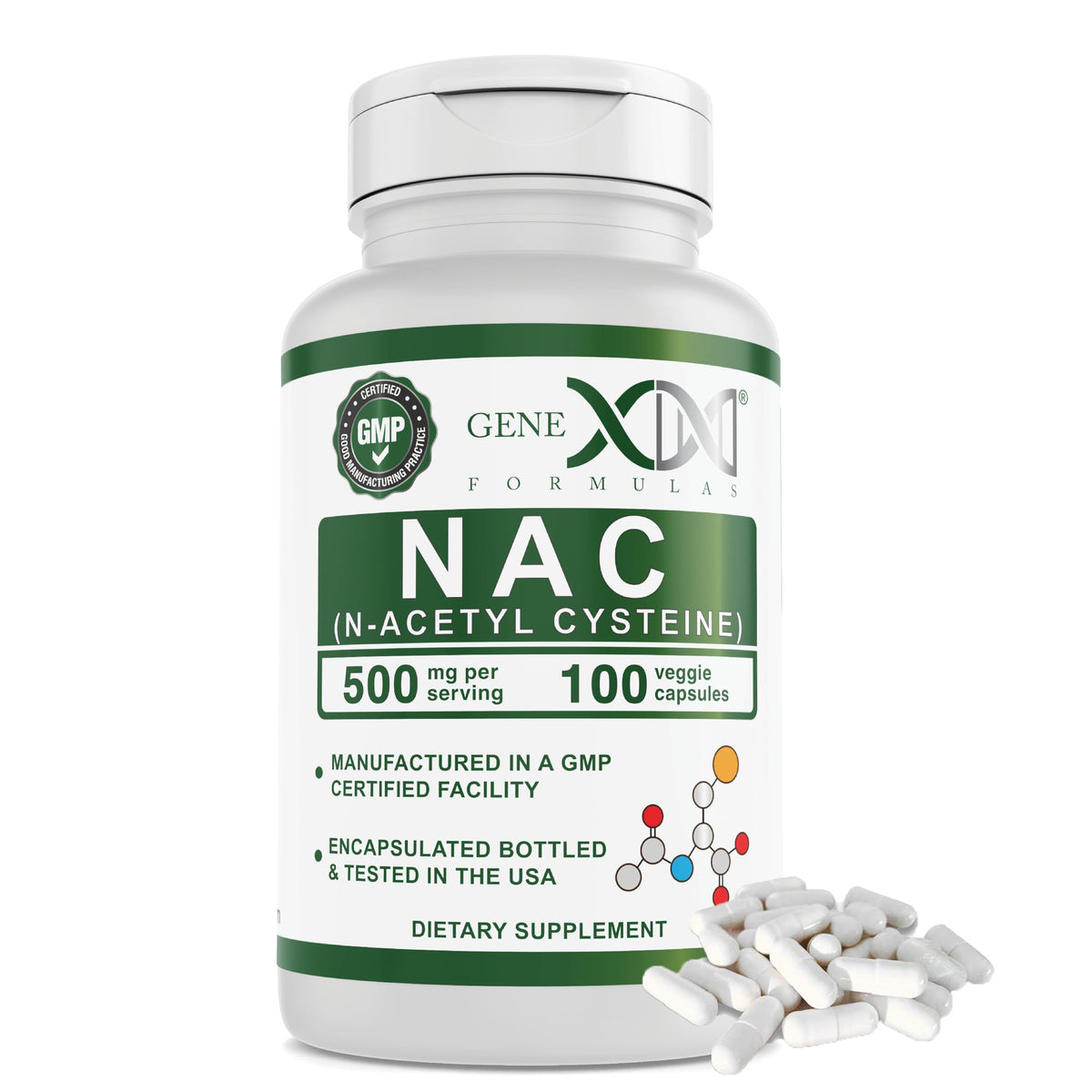 Genex Formulas N-Acetyl Cysteine 500mg capsules front view
