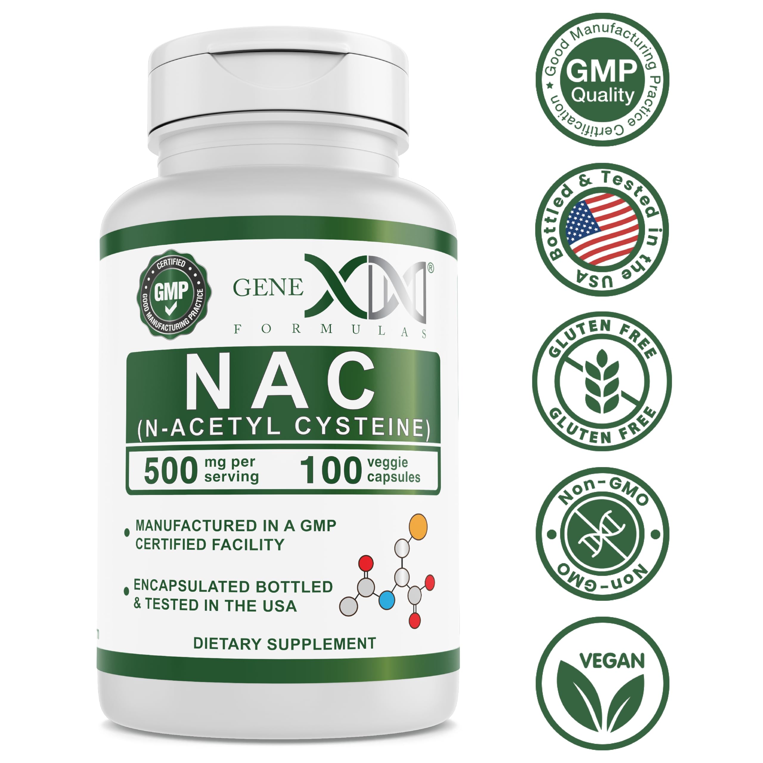 Genex Formulas N-Acetyl Cysteine 500mg capsules with measuring spoon