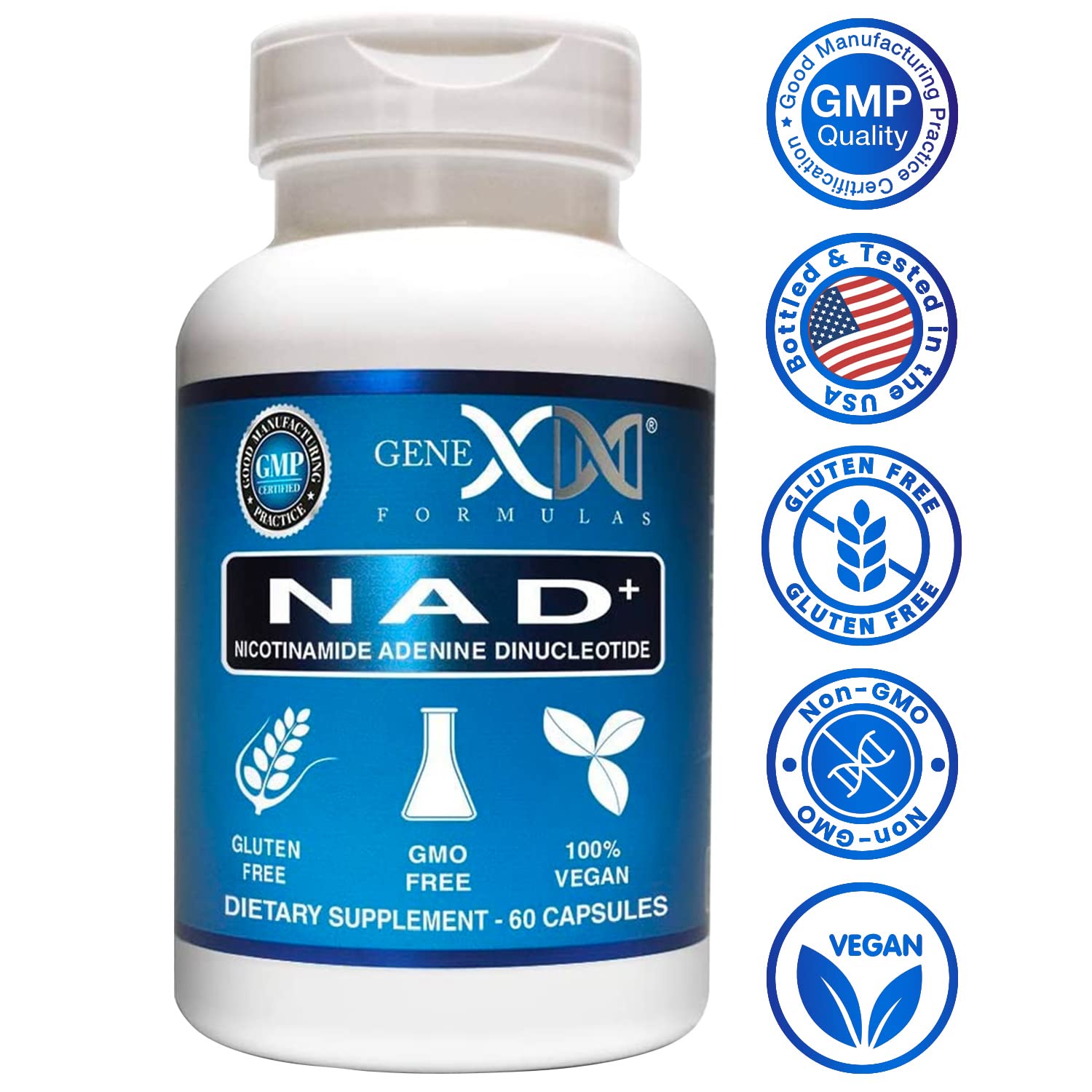 Genex Formulas NAD+ Capsules 250mg with a measuring spoon