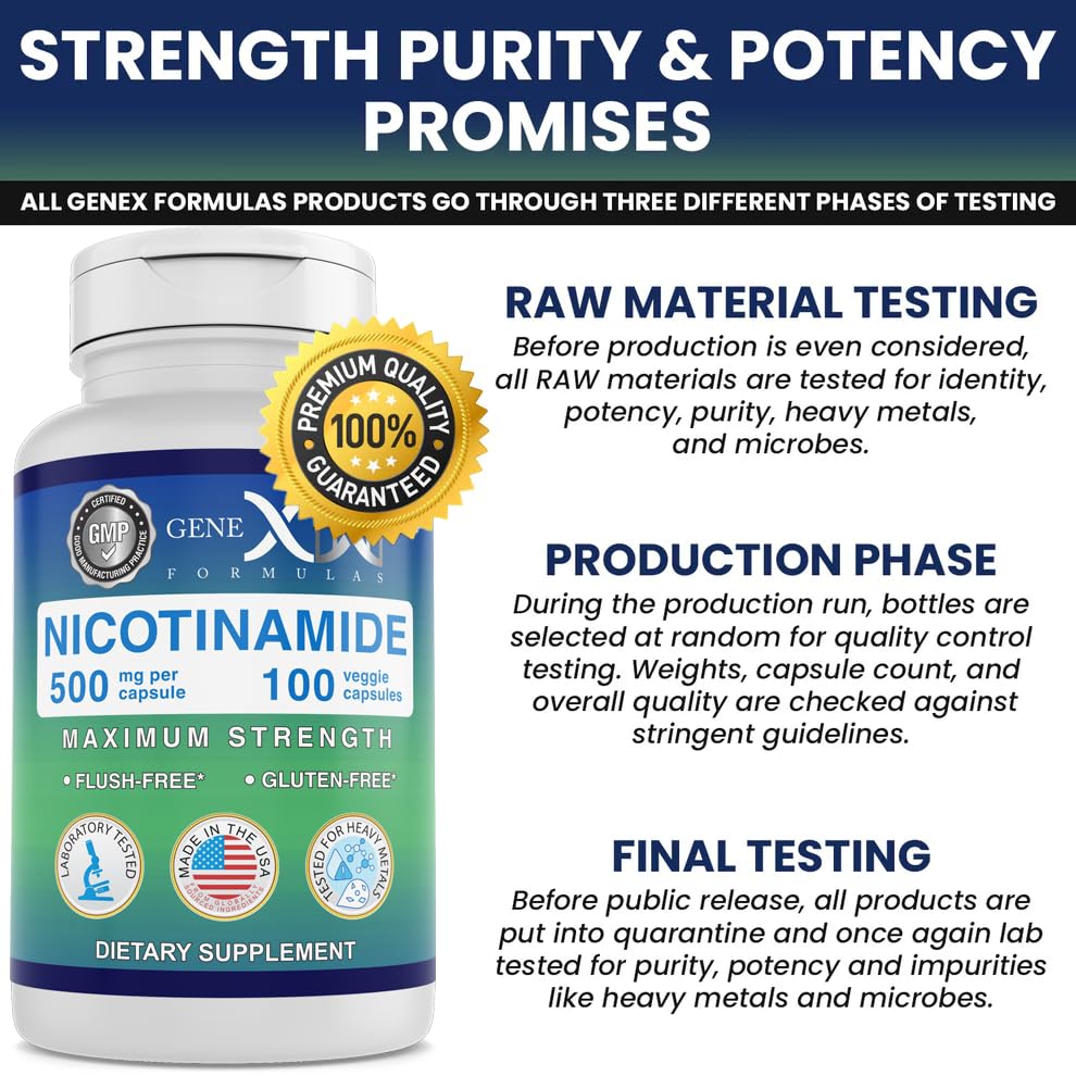 Genex Formulas Niacinamide Vitamin B3 Supplement on a table