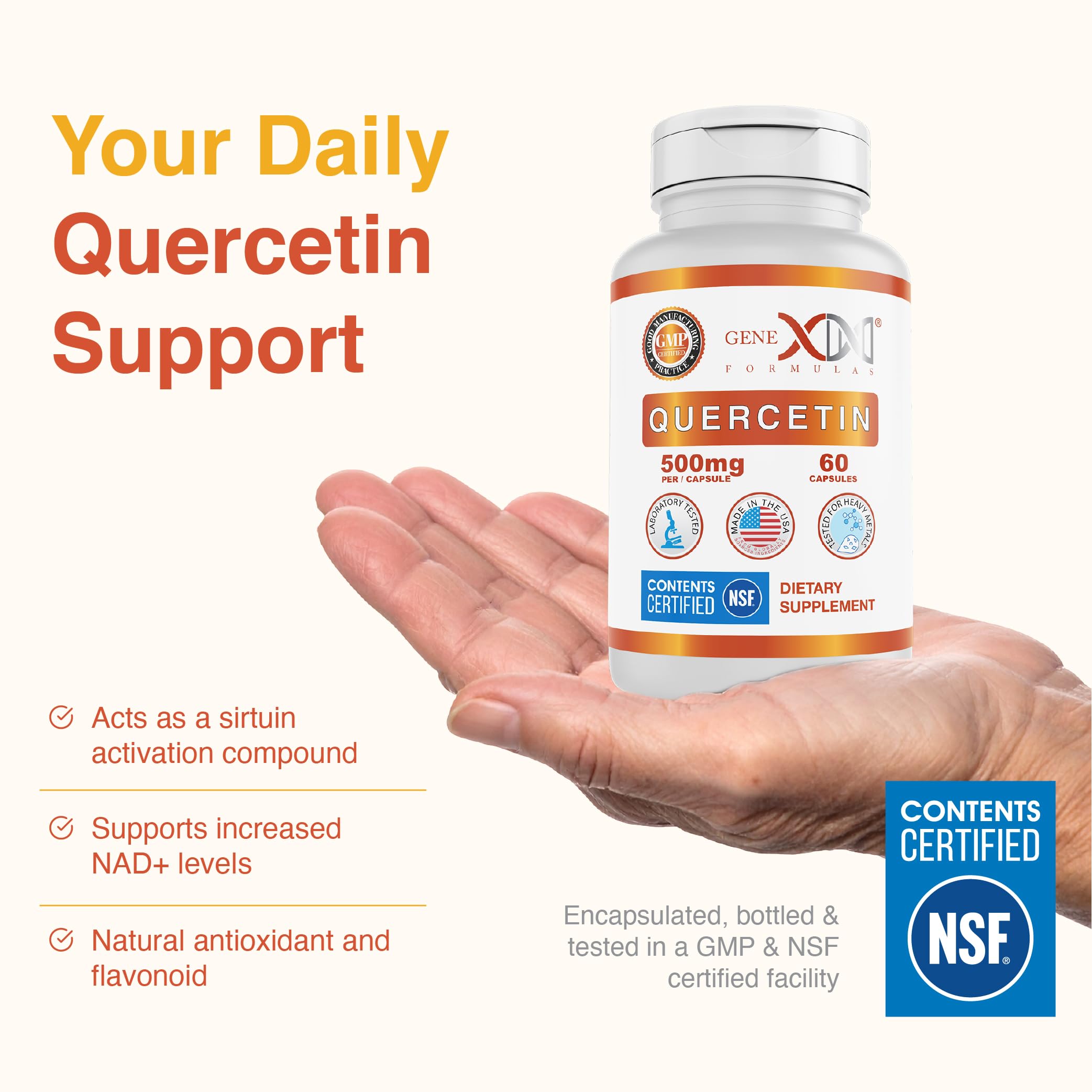 Genex Formulas Quercetin 500mg veggie capsules close-up of capsules