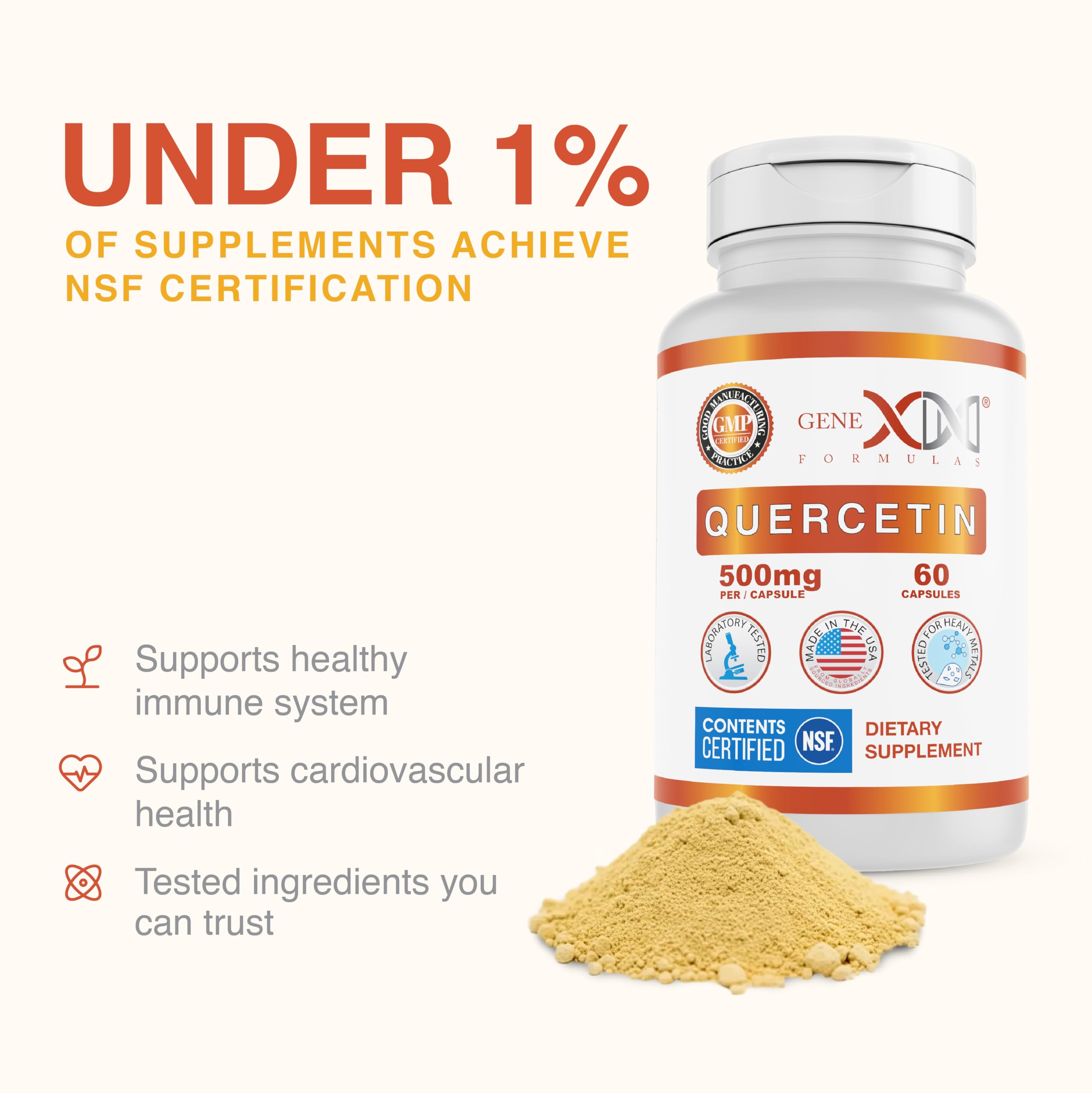 Genex Formulas Quercetin 500mg veggie capsules on a wooden table