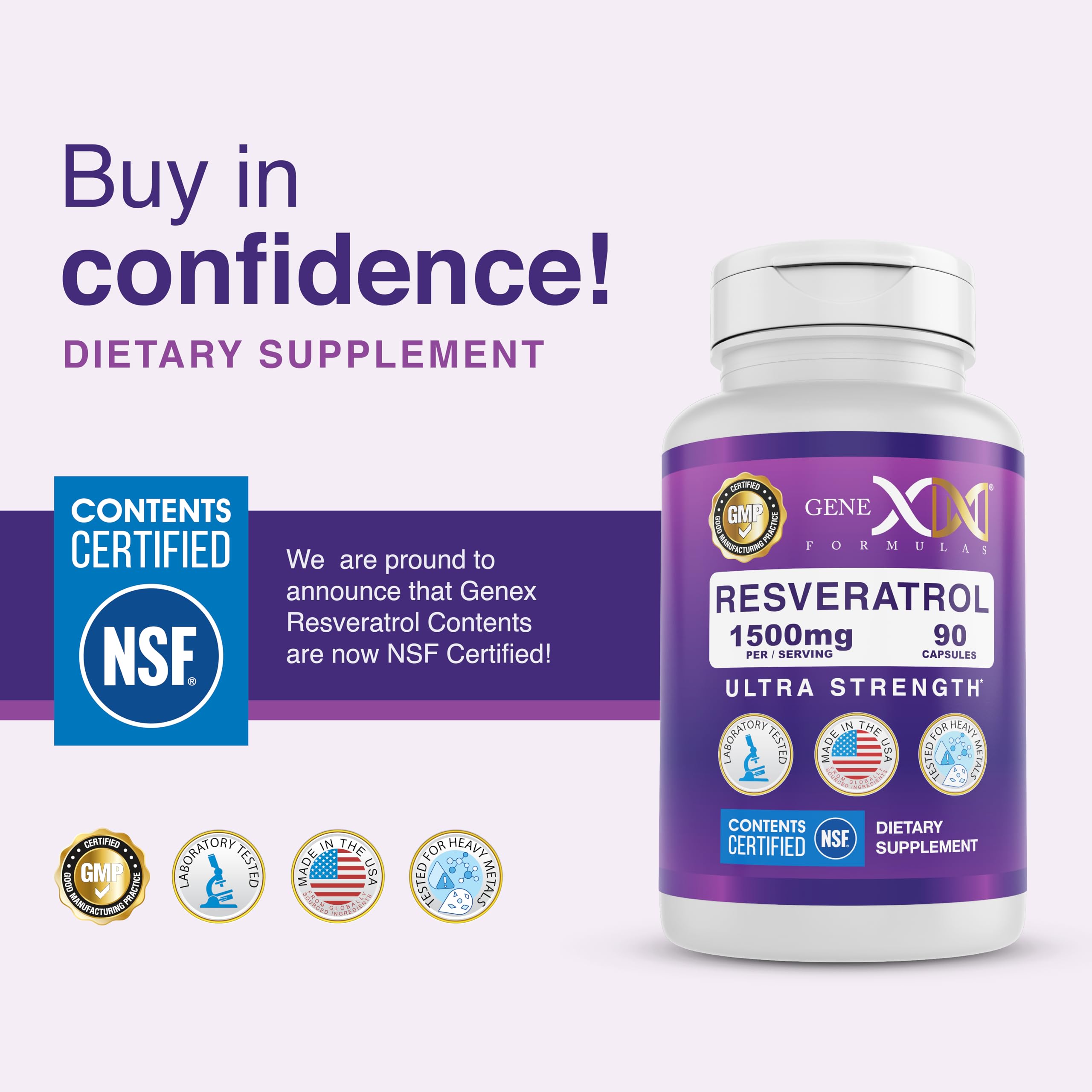 Genex Formulas Resveratrol 1500mg bottle side view