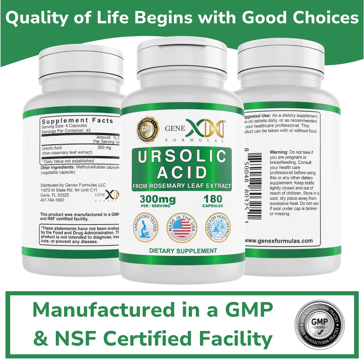 Genex Formulas Ursolic Acid Capsules 300mg with rosemary leaves