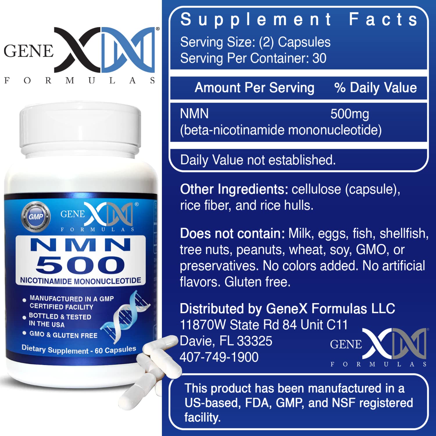 Genex Formulas Vitamin B3 Niacin Supplement 500mg bottle with label