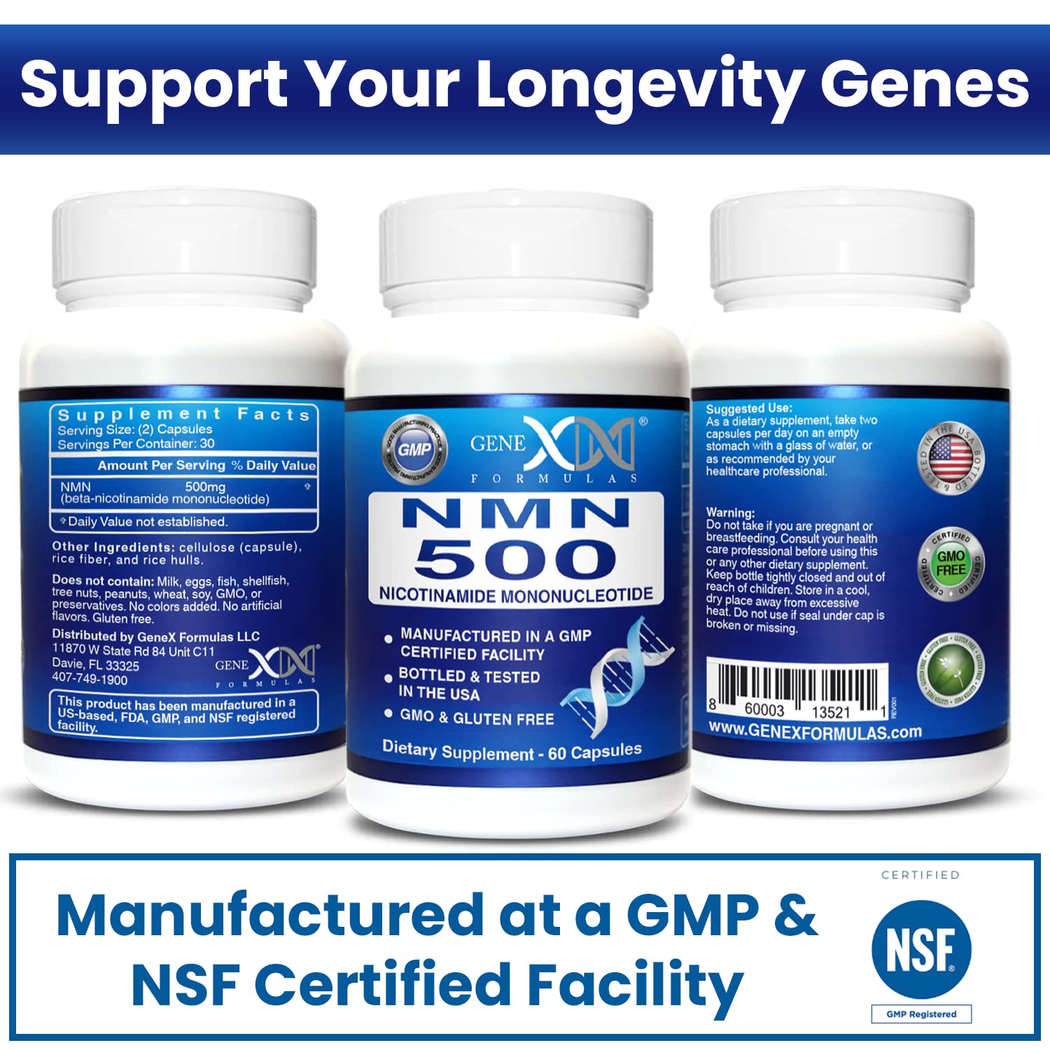 Genex Formulas Vitamin B3 Niacin Supplement 500mg with ingredients list