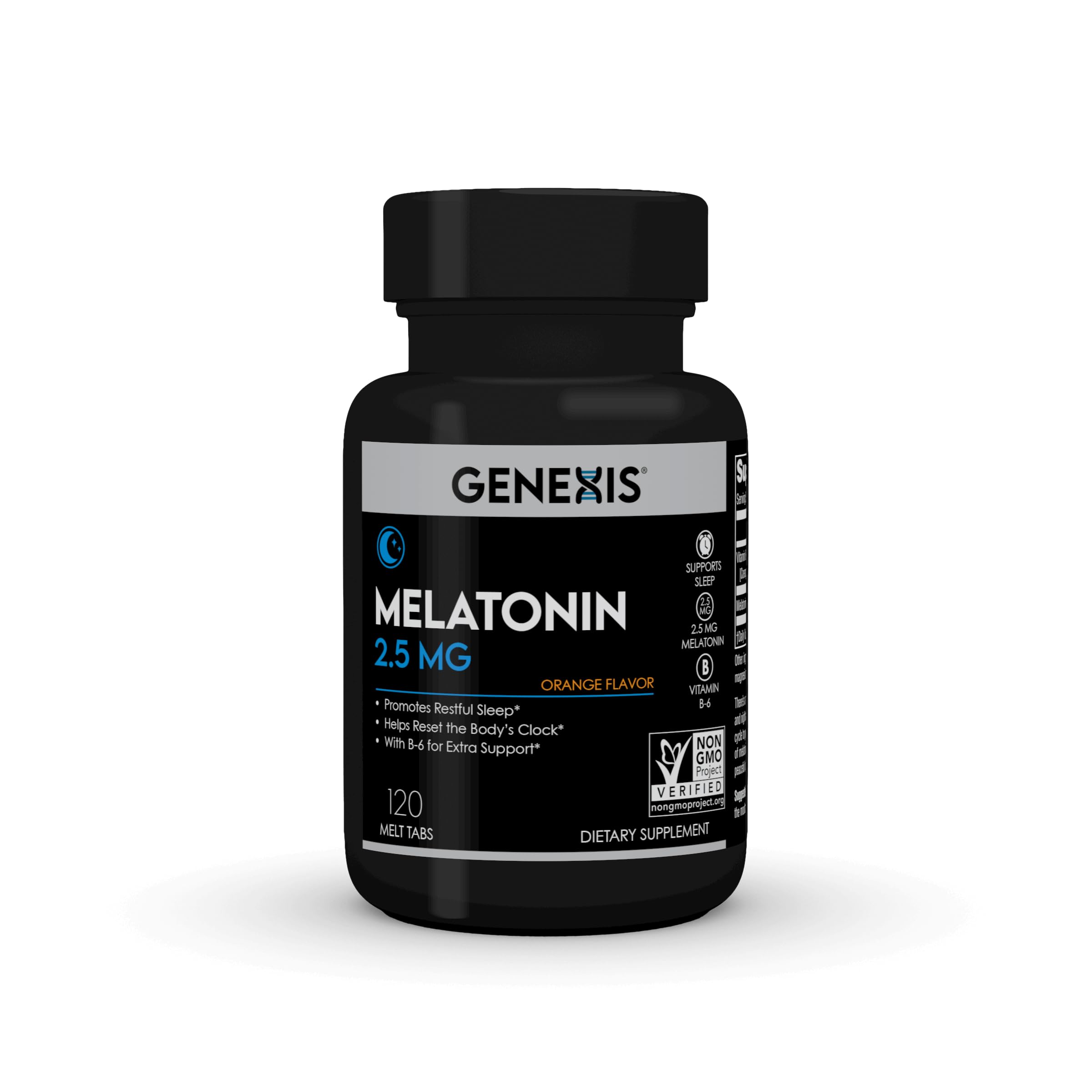 Genexis Melatonin 2.5 mg Melt Tabs front view with packaging
