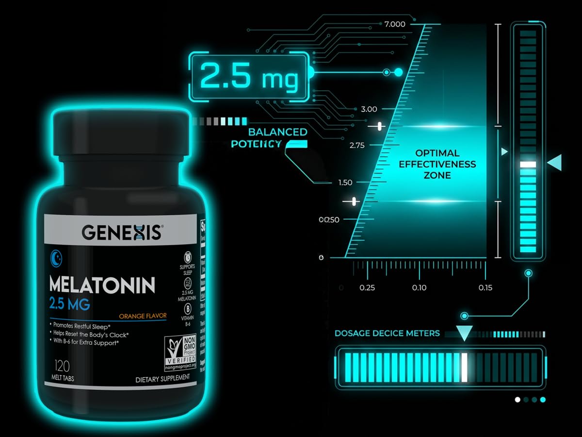 Genexis Melatonin 2.5 mg Melt Tabs side view showing tablet size