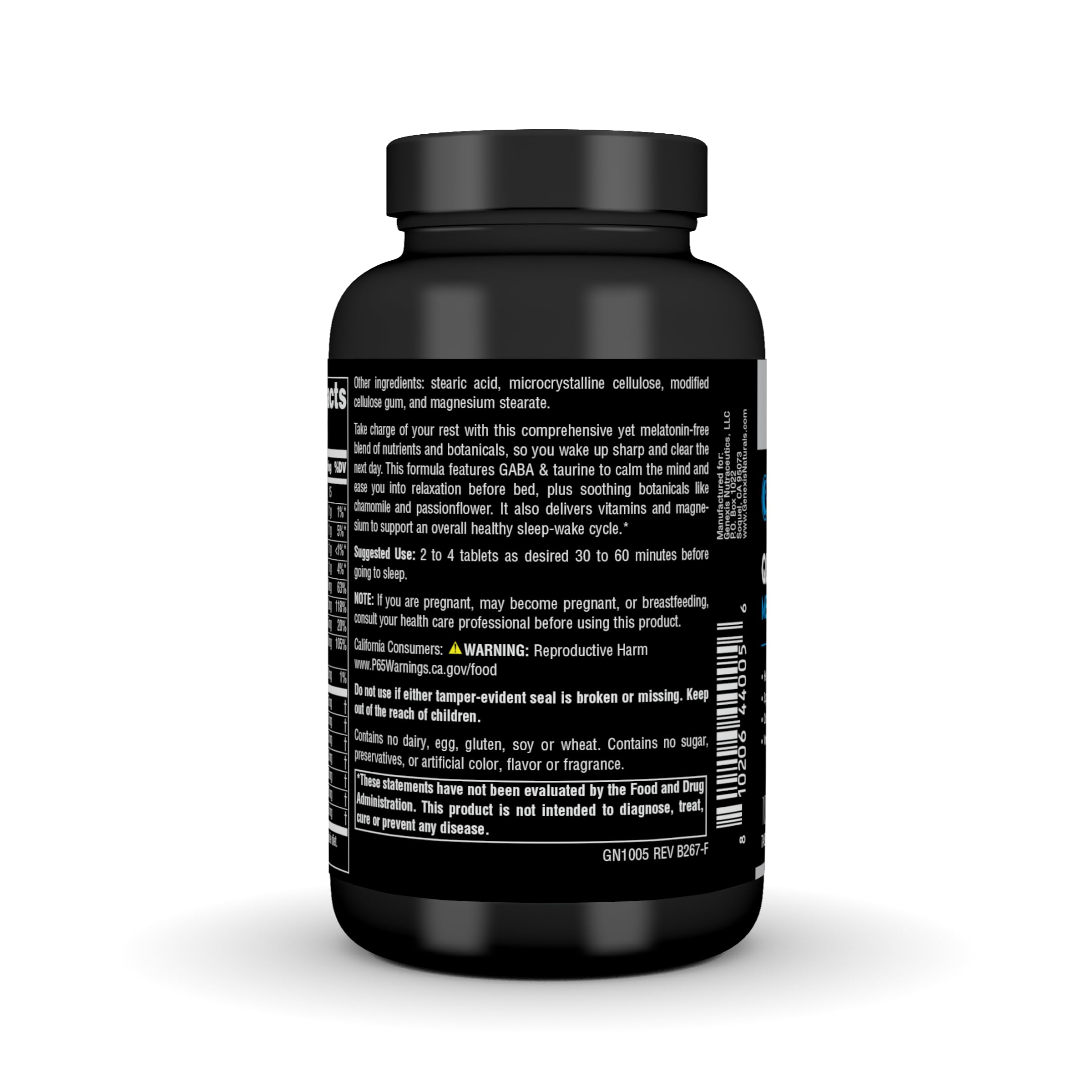 Genexis Melatonin-Free 100 Tablets on a wooden table