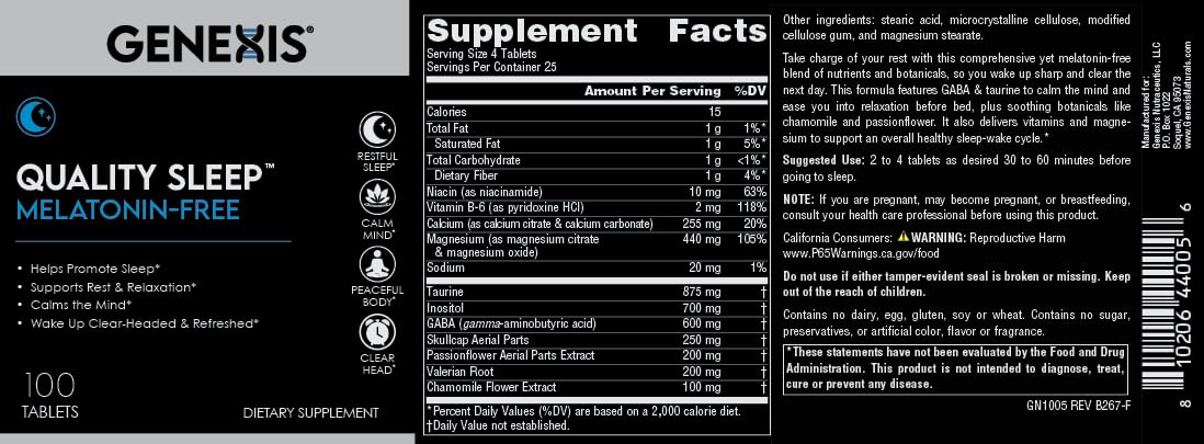 Genexis Melatonin-Free 100 Tablets with a glass of water