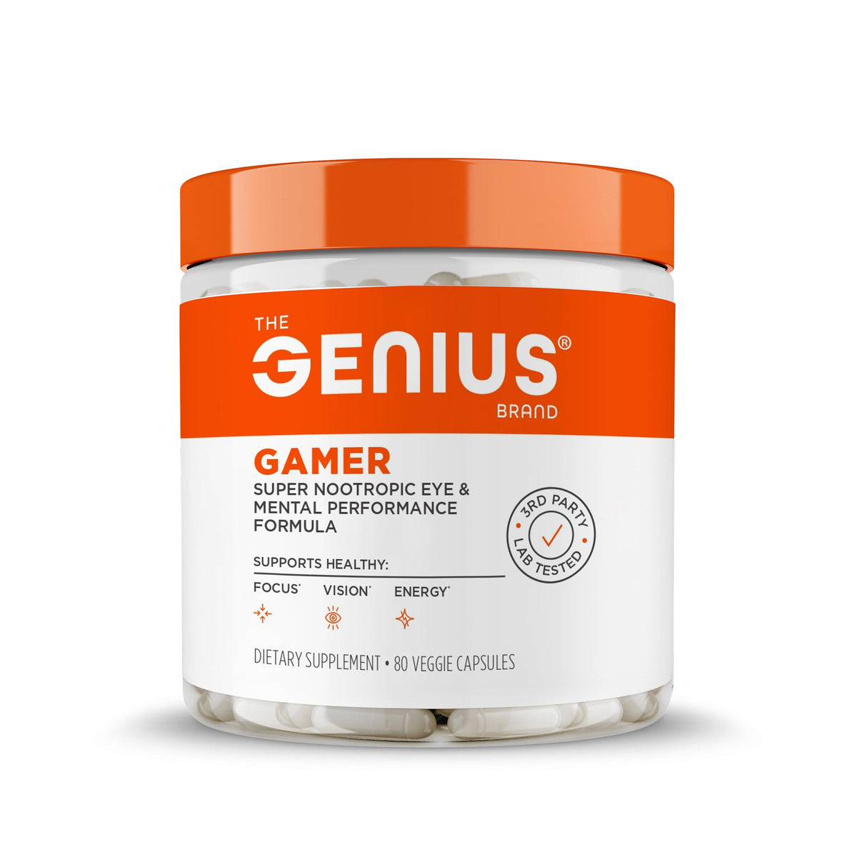 Genius Brand Genius Gamer supplement front view with 80 capsules