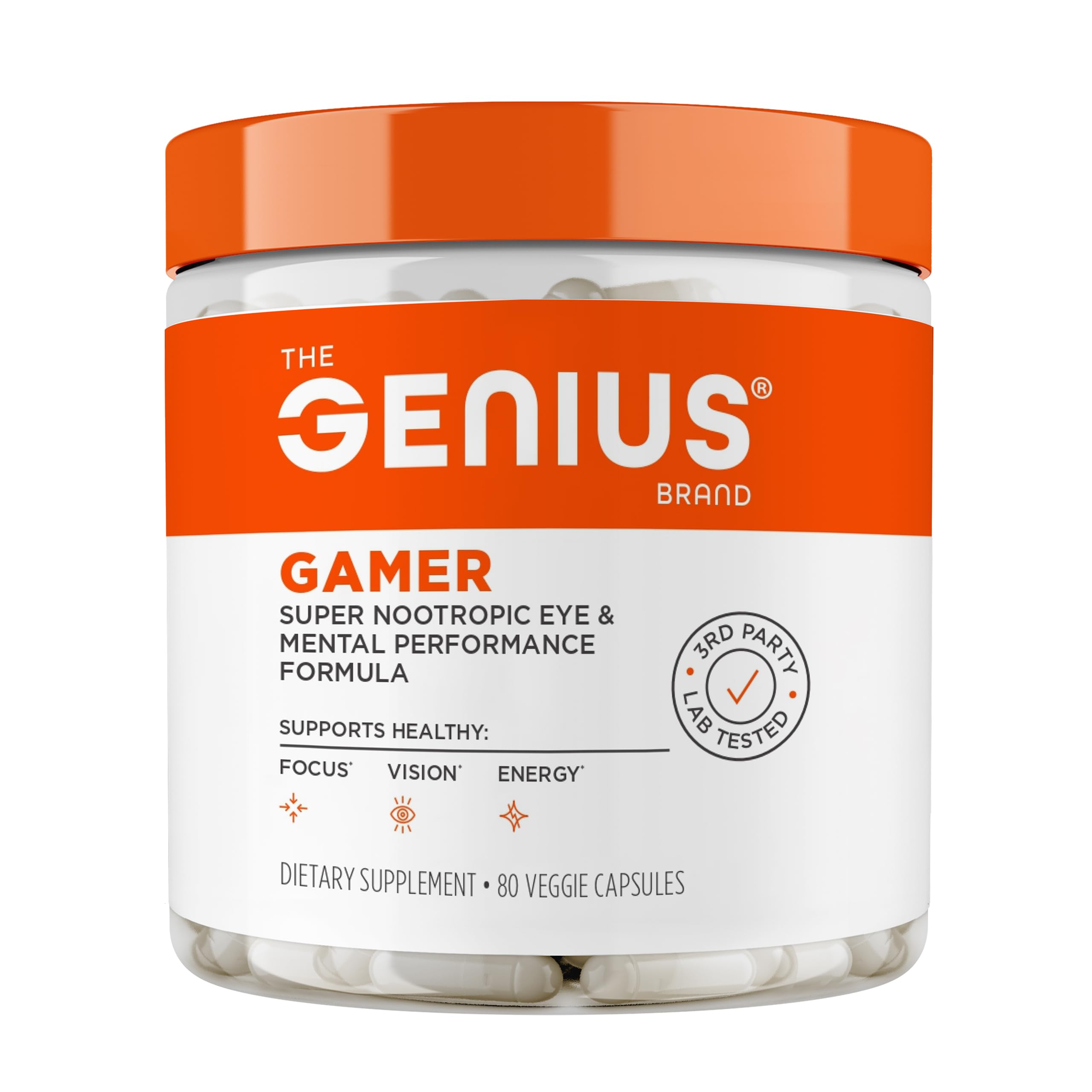 Genius Brand Genius Gamer supplement packaging on a table